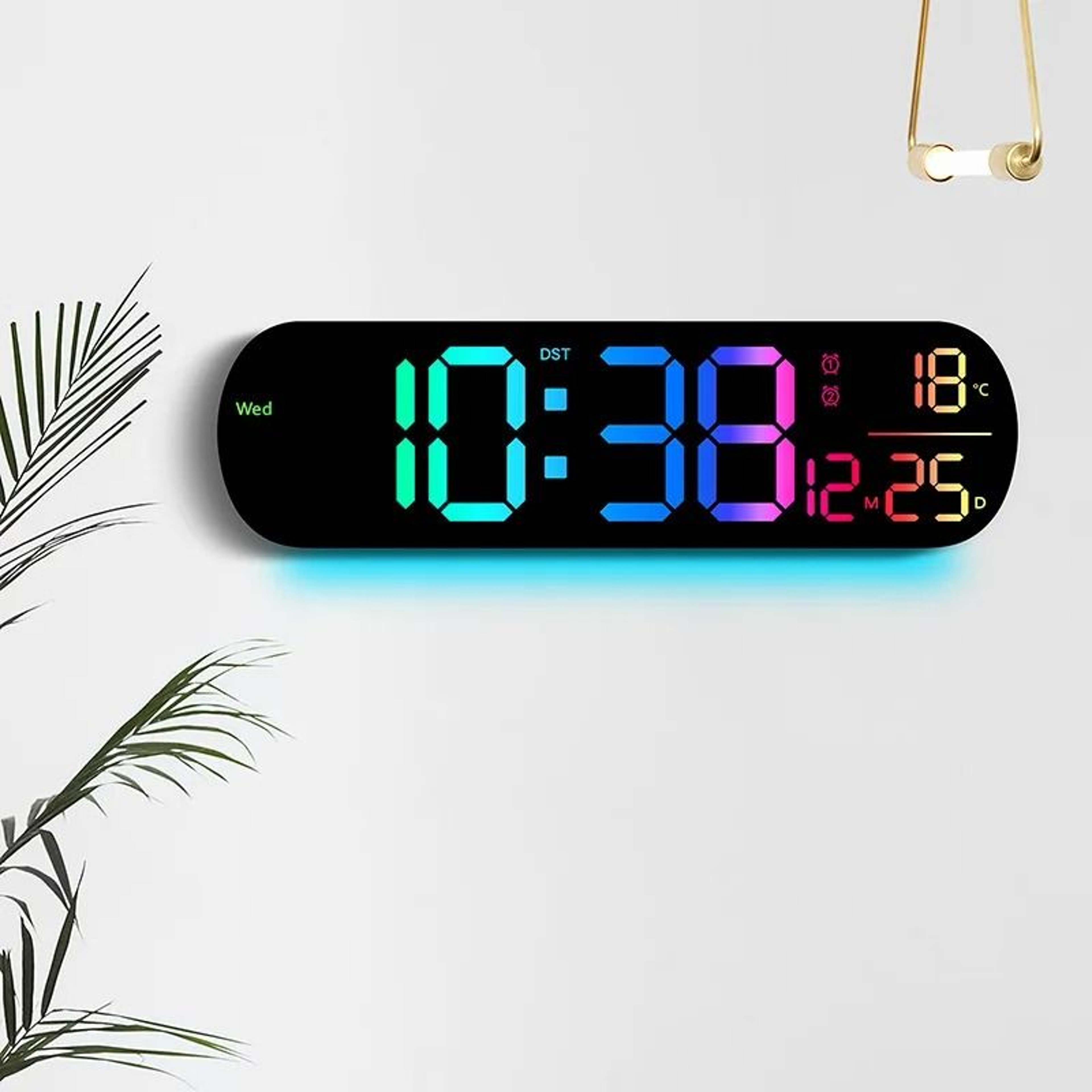 Large RGB Digital Wall Clock With Remote Control And Dual Alarms 0