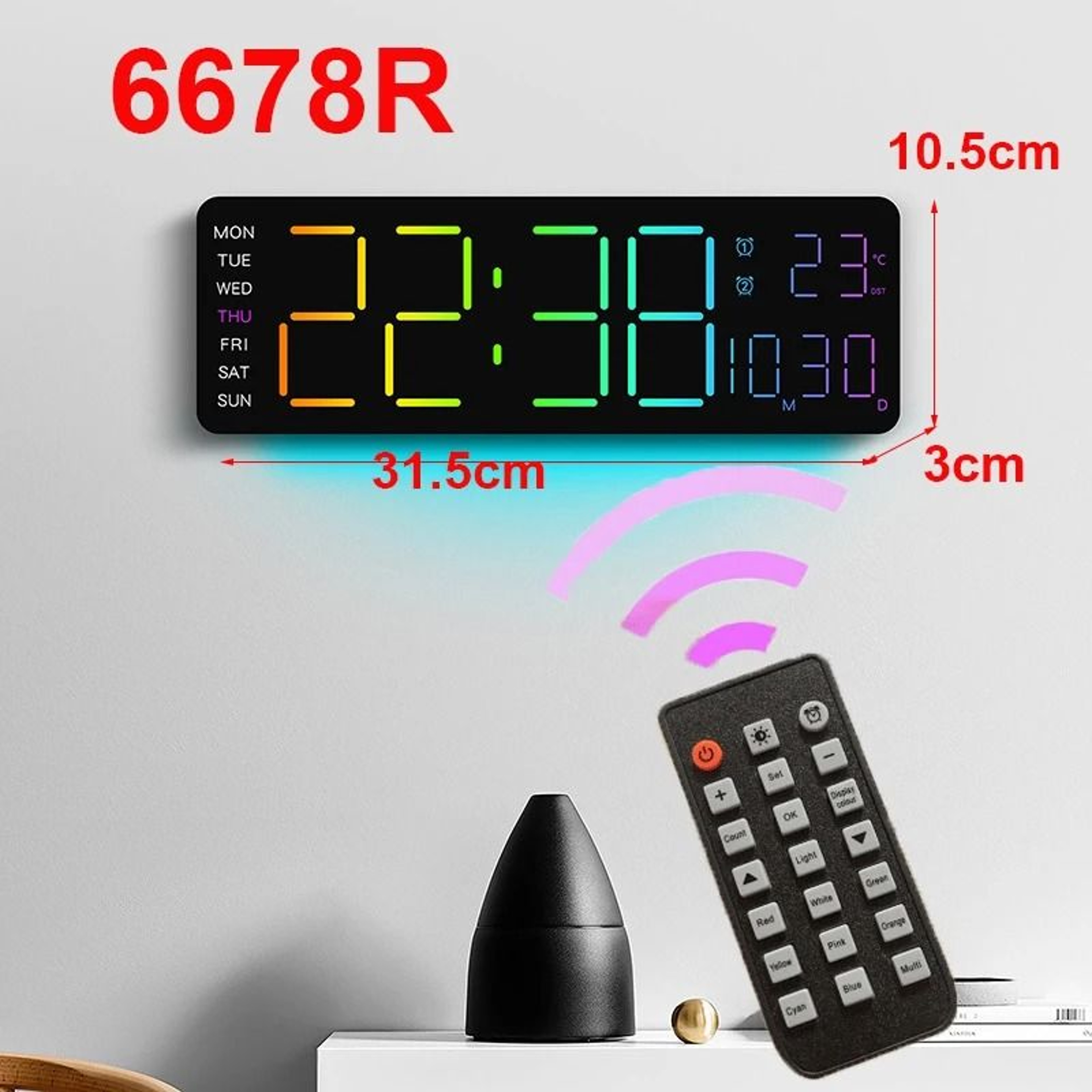 Large RGB Digital Wall Clock With Remote Control And Dual Alarms 11