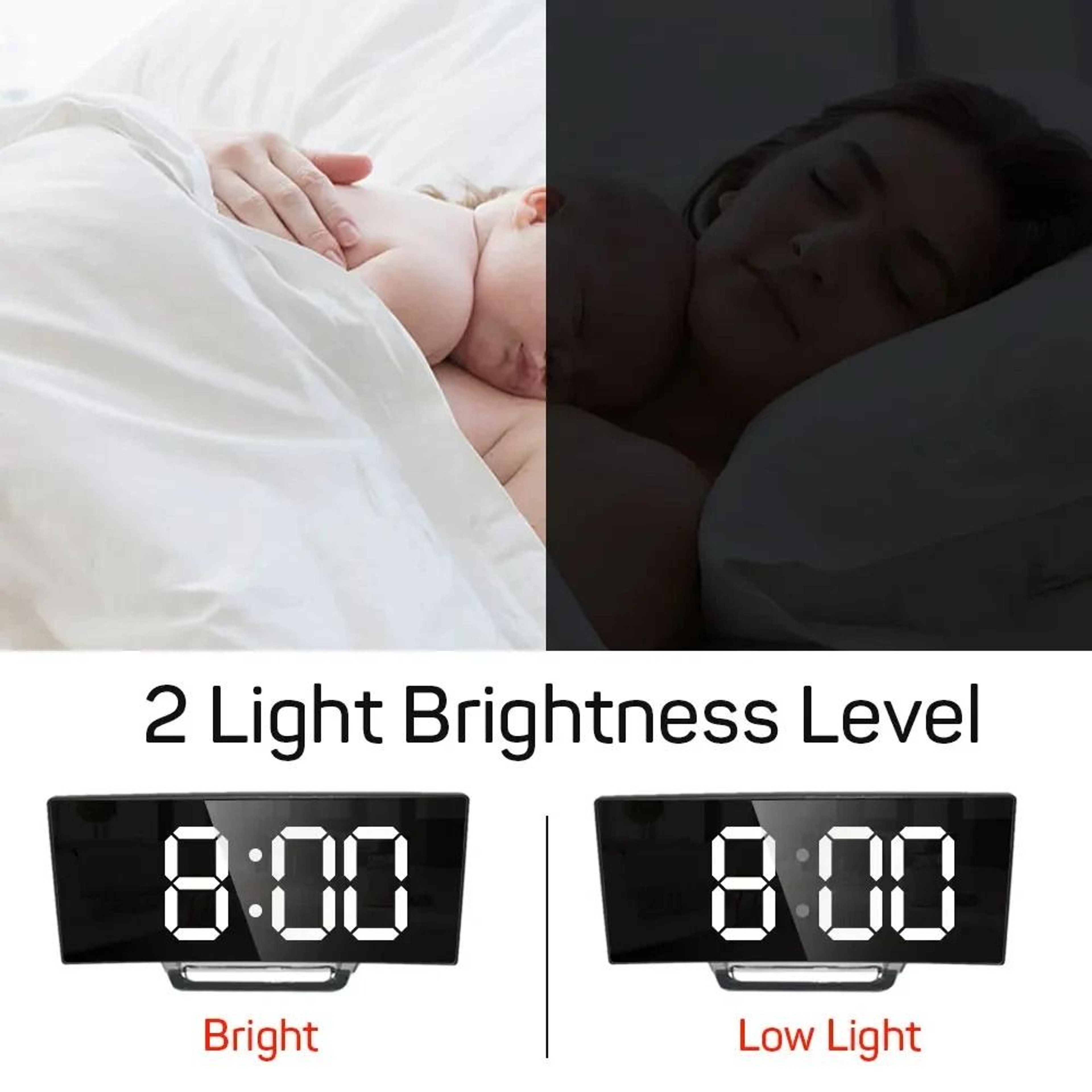 IDEABEL Silent LED Mirror Alarm Clock With Large Digital Display 9
