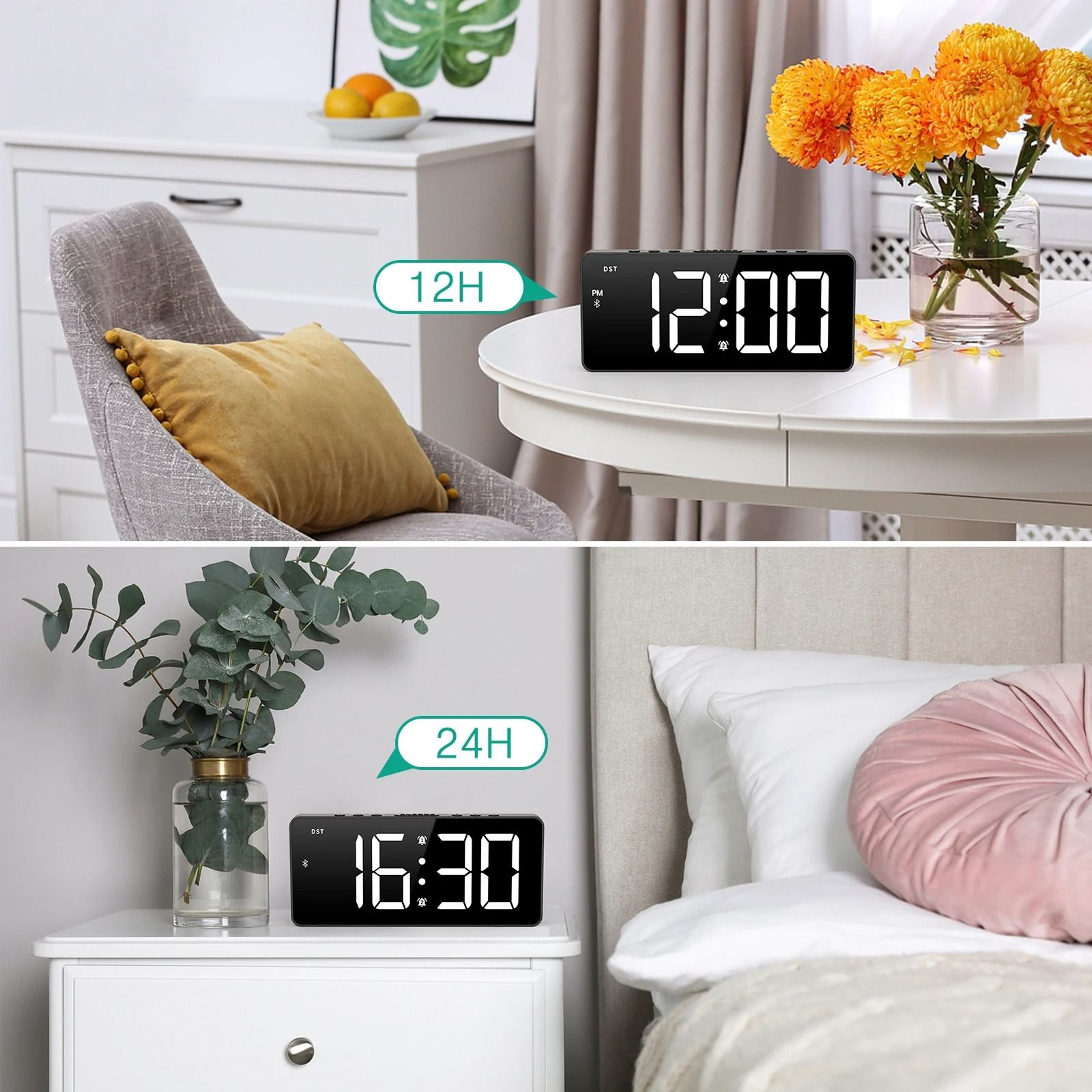 ORIA 7 Inch LED Alarm Clock With Bluetooth Time Sync 4