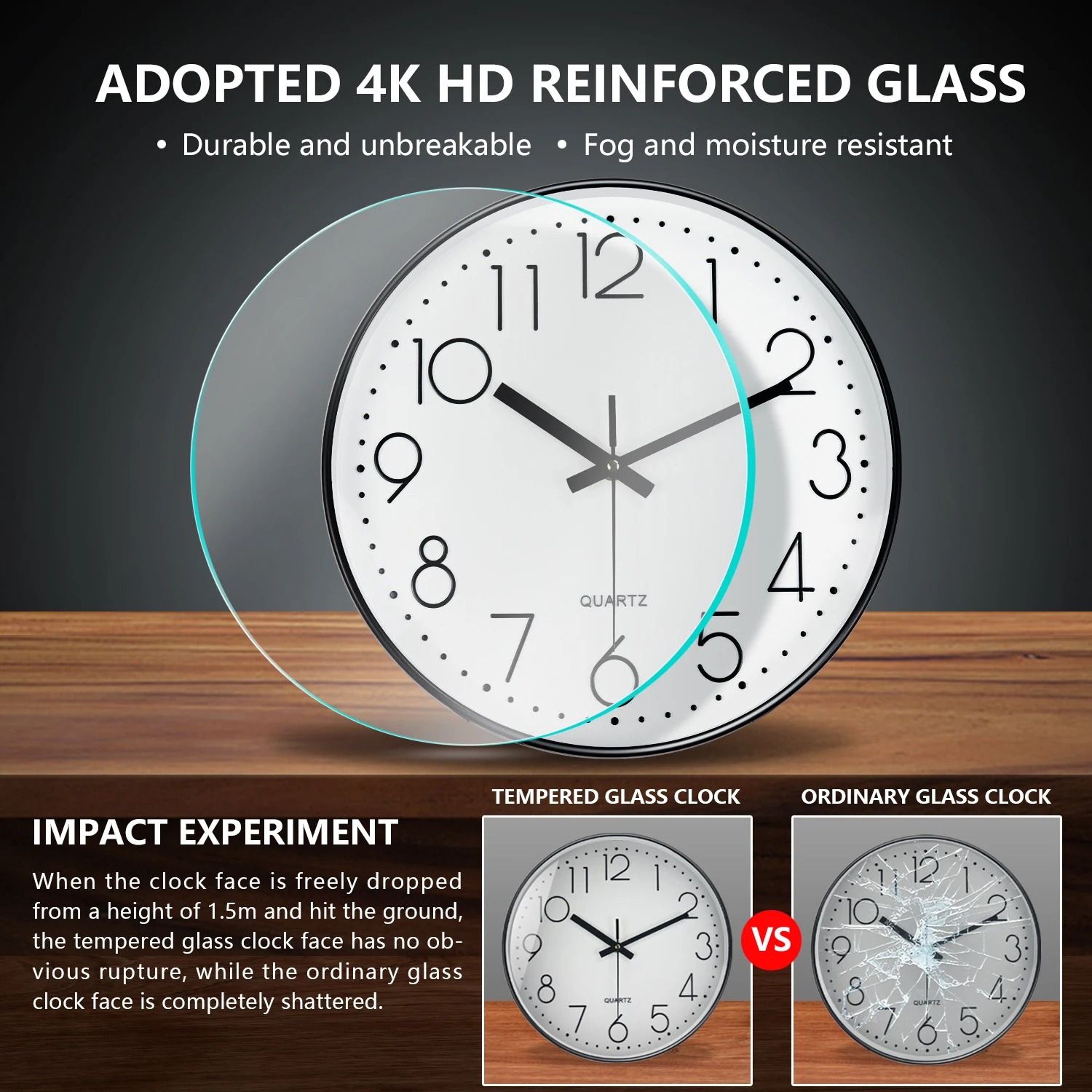 Modern Silent Wall Clock With Tempered Glass And 3D Numbers 15