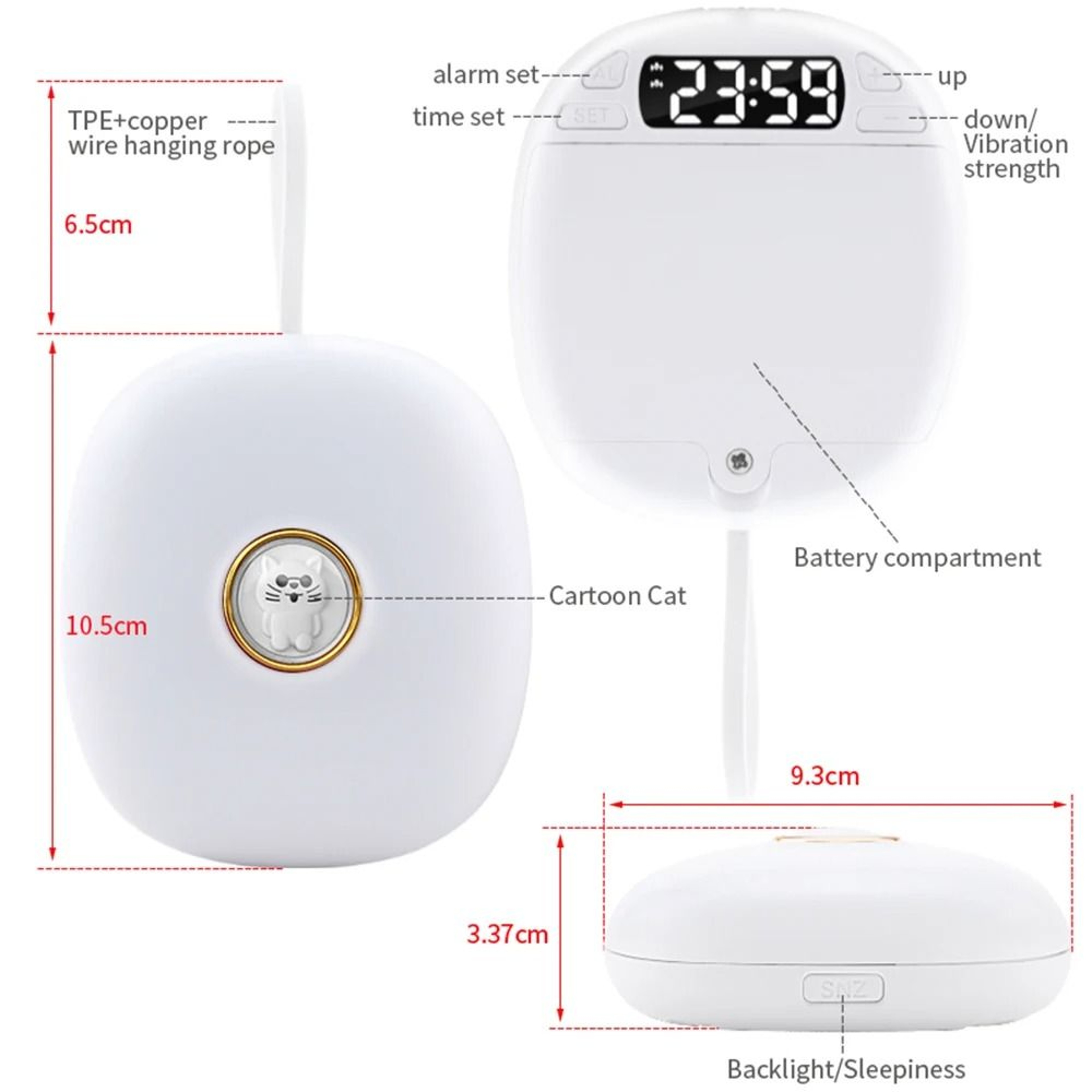 Cute Vibration Alarm Clock With Dual Alarm And Adjustable Strong WakeUp 1