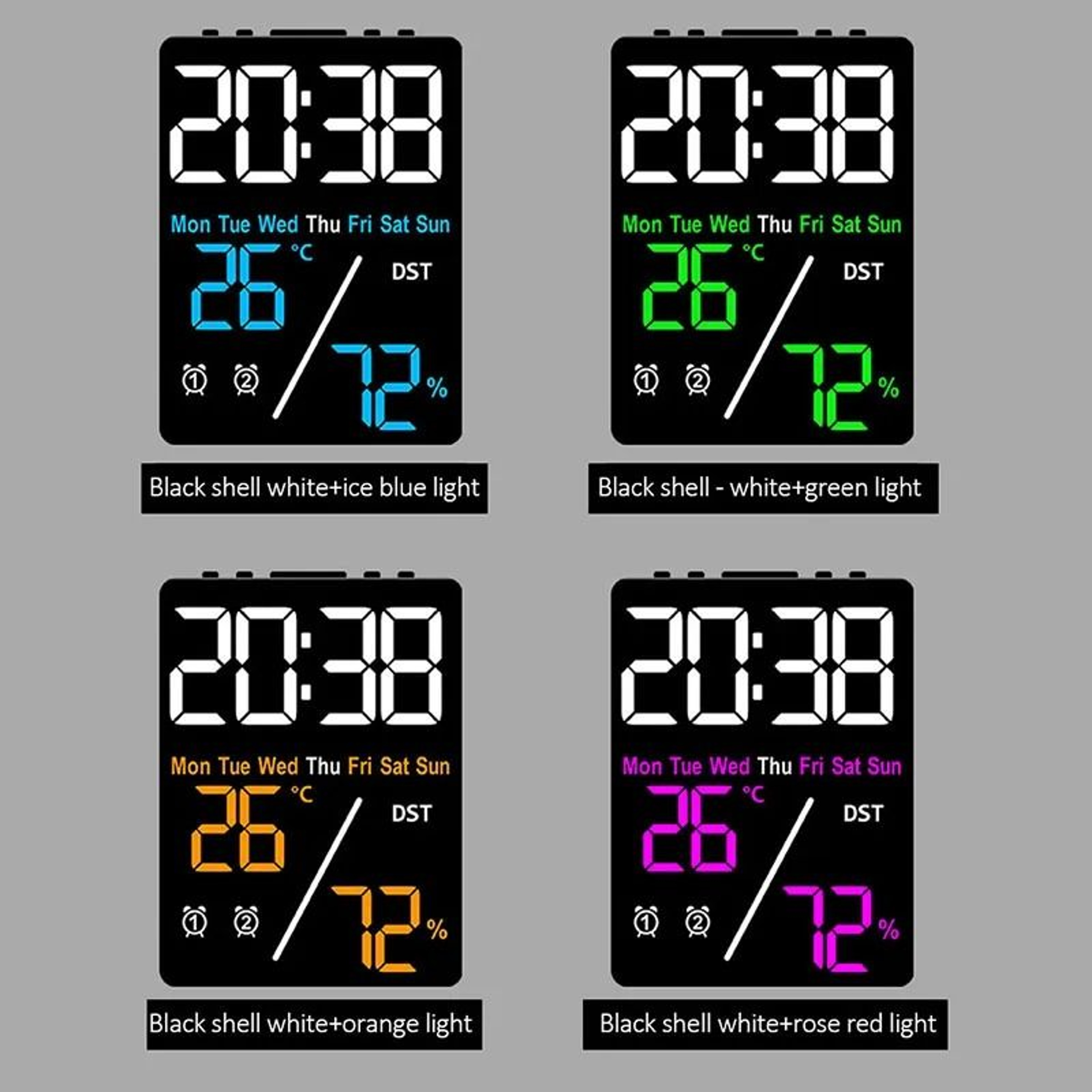 Smart Large Screen Digital Alarm Clock With Humidity Display And USB Charging 11