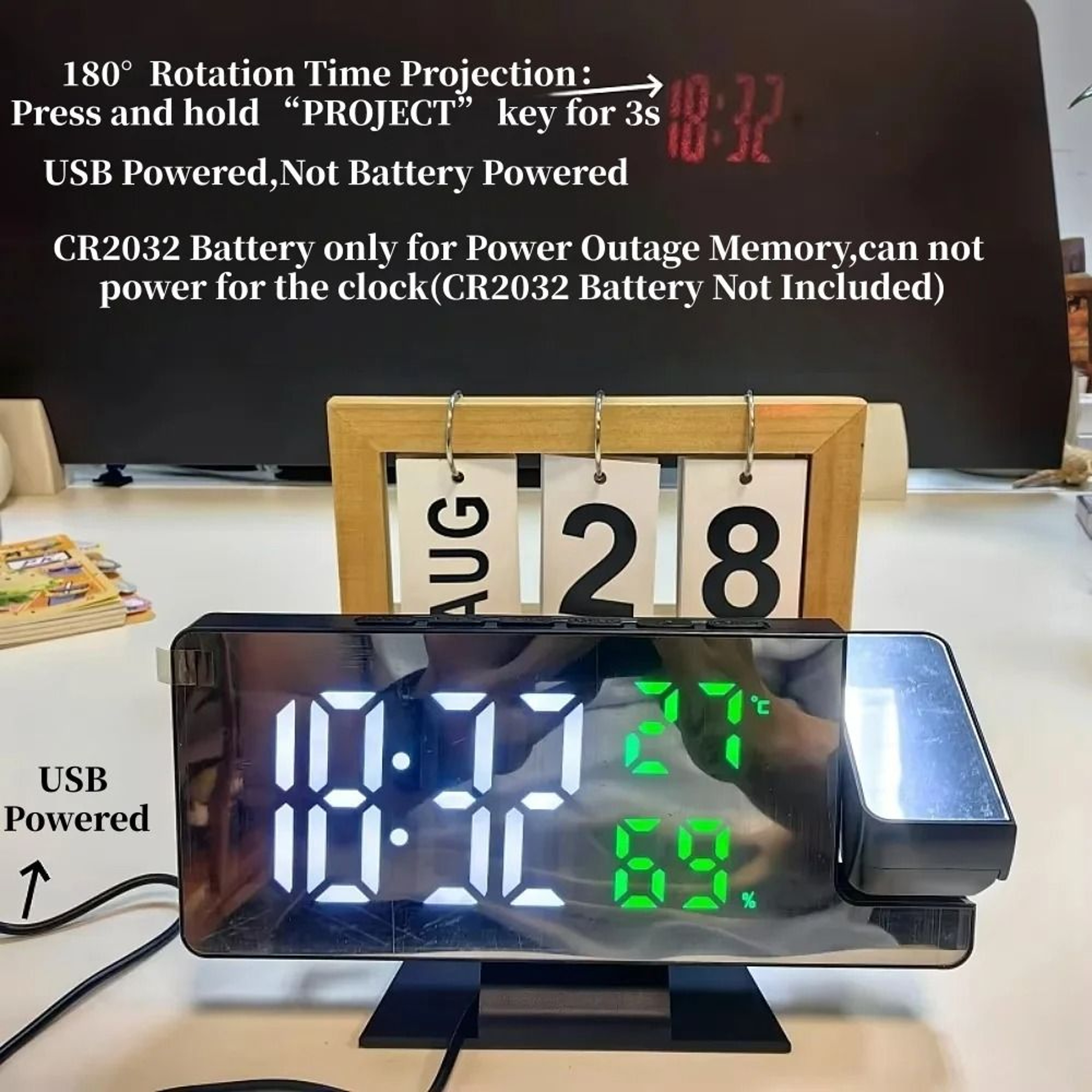Smart Projection Alarm Clock With Temperature Humidity Display And Night Mode 4