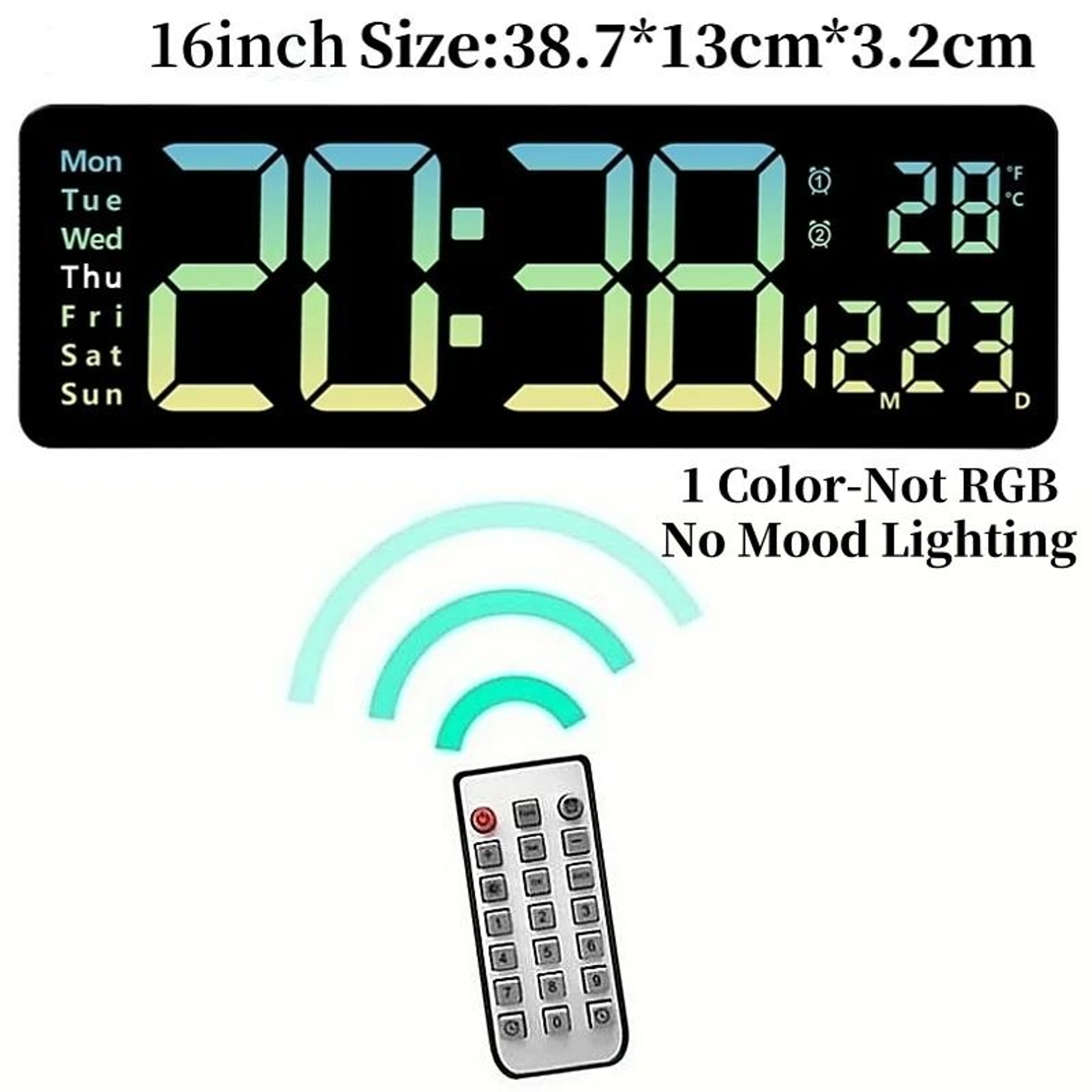 Large RGB Digital Wall Clock With Remote Dual Alarms And Countdown Timer 4