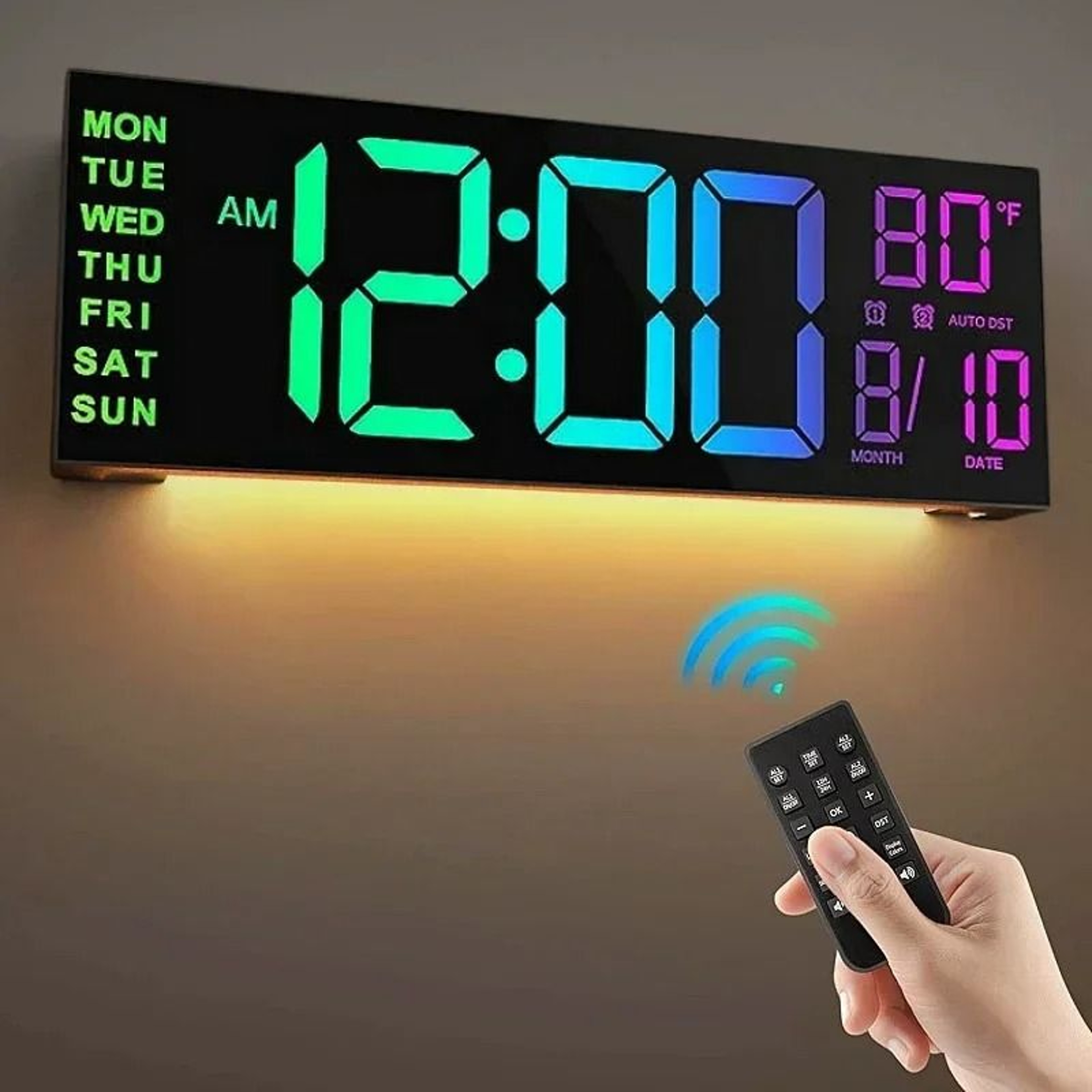 Large RGB Digital Wall Clock With Remote Dual Alarms And Countdown Timer 0