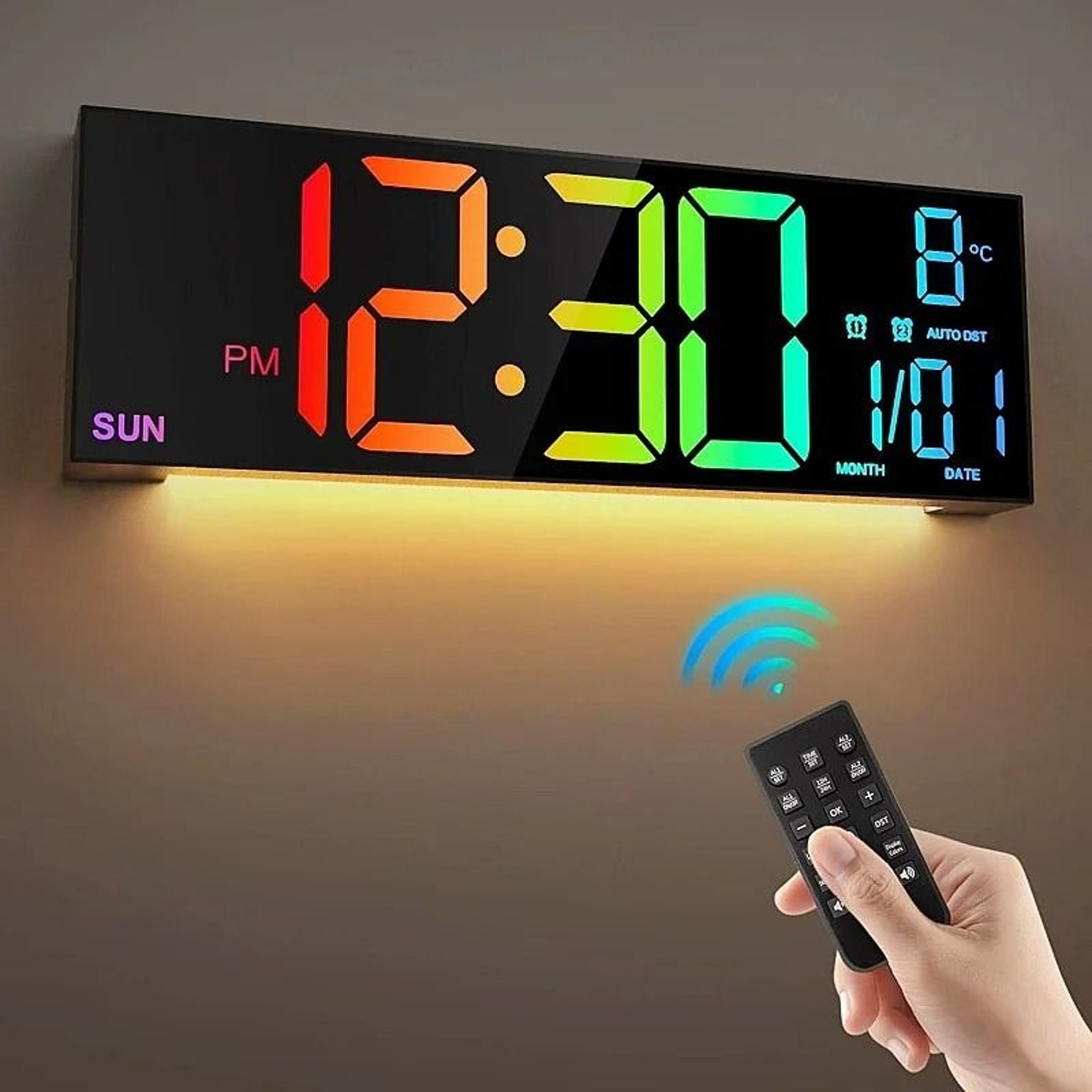Large RGB Digital Wall Clock With Remote Dual Alarms And Countdown Timer 1