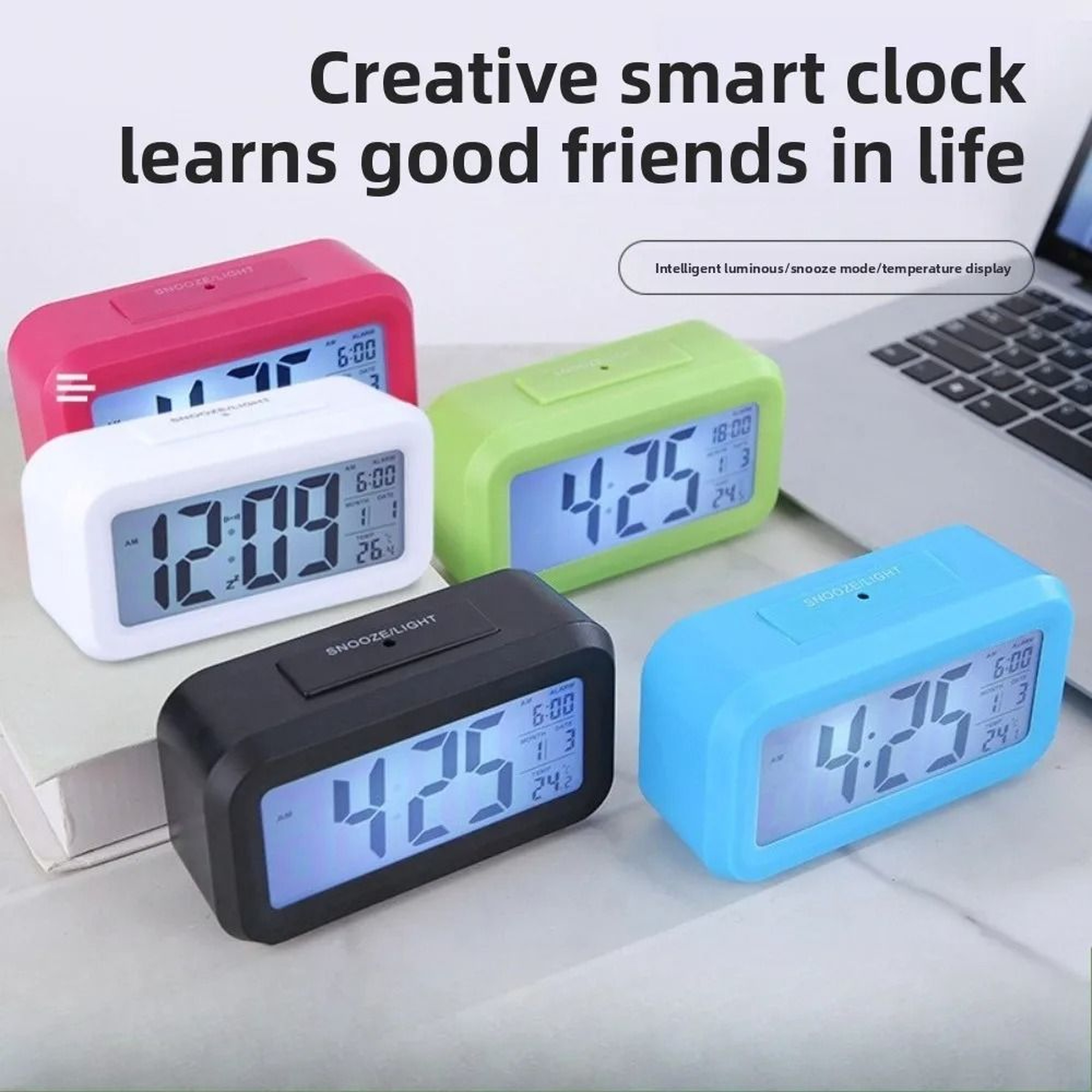 Modern Digital Alarm Clock Battery Powered LED Bedside Clock 0