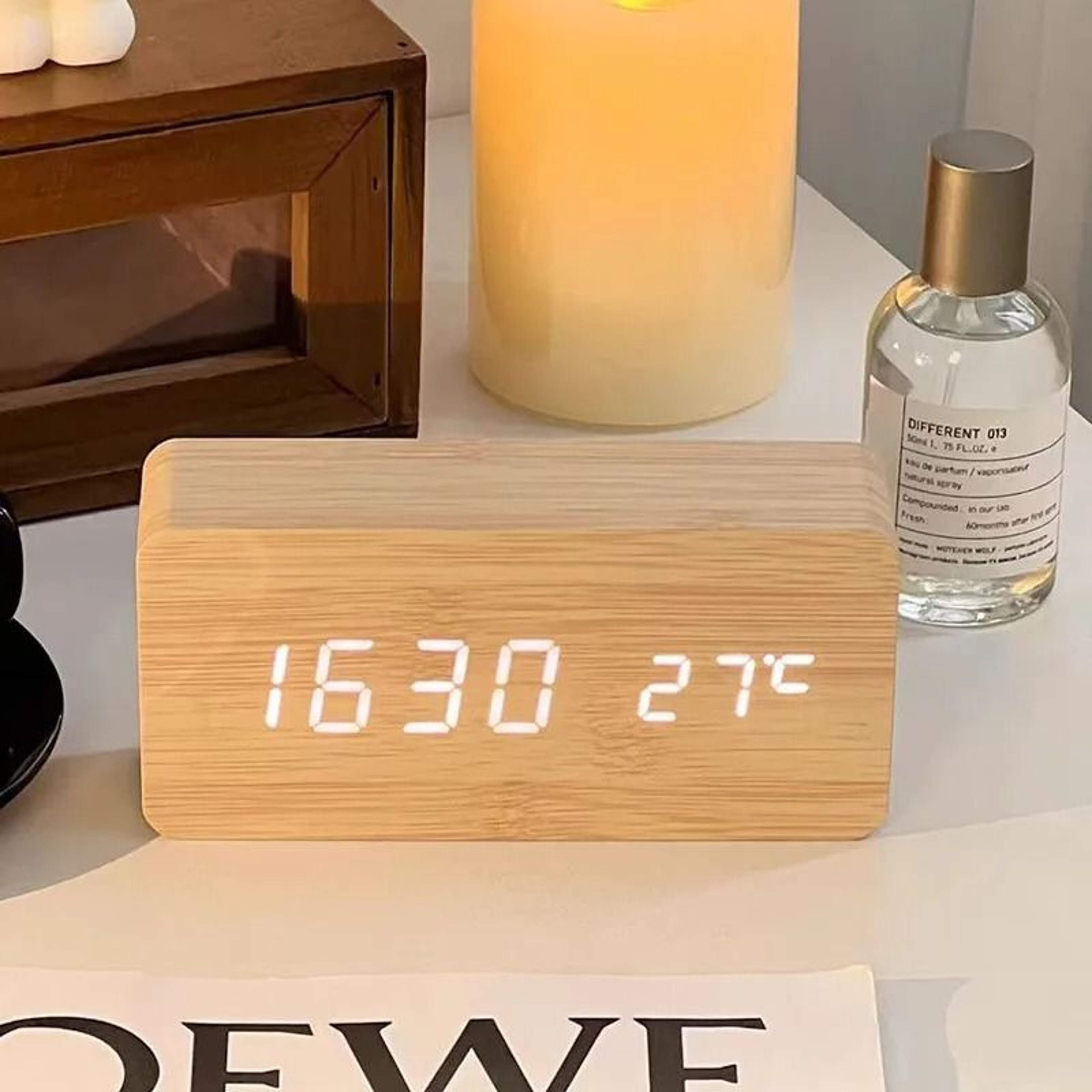 Wooden Digital Alarm Clock With LED Temperature Display 5