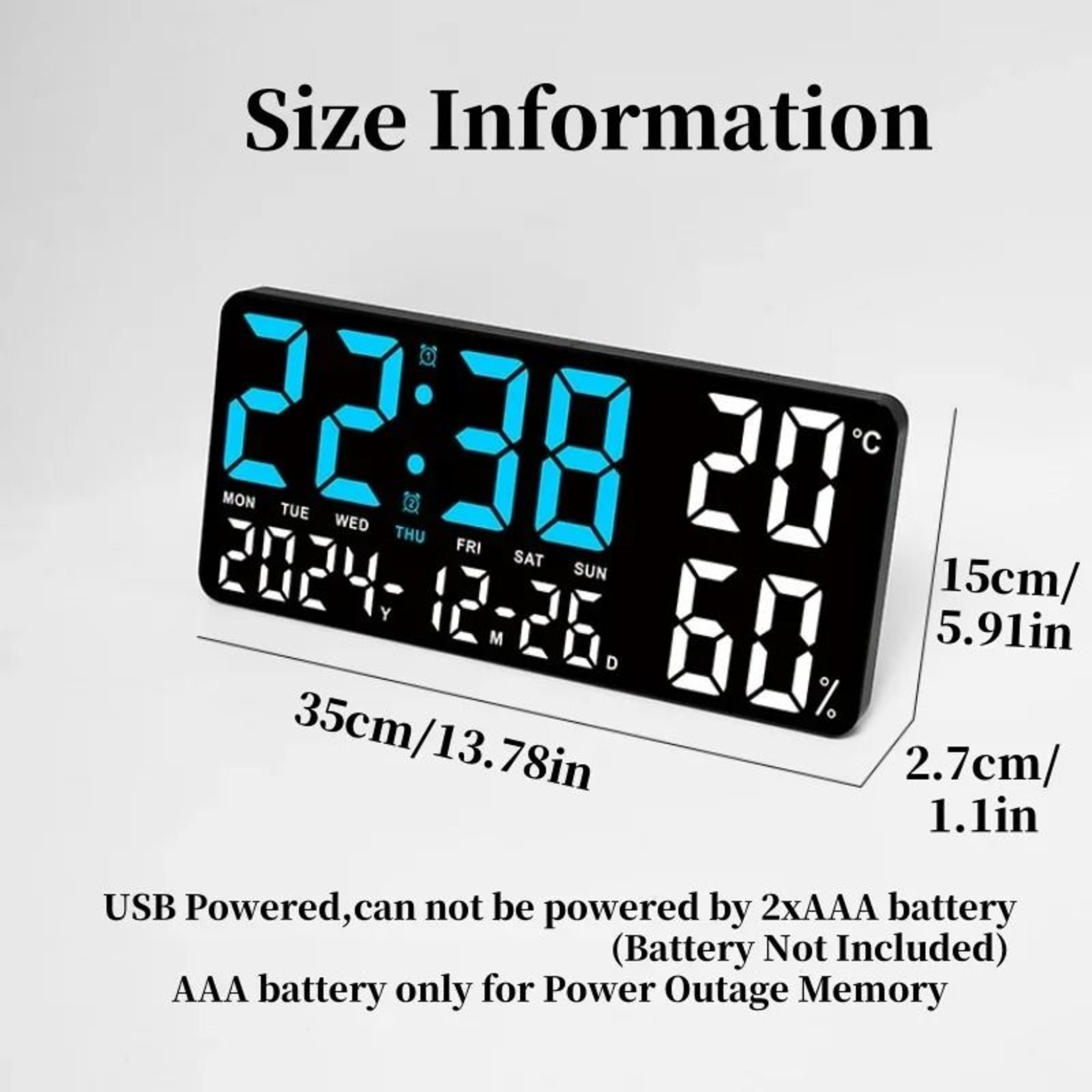 Large Digital Wall Clock With 7Color Mood Light And Dual Alarm 12
