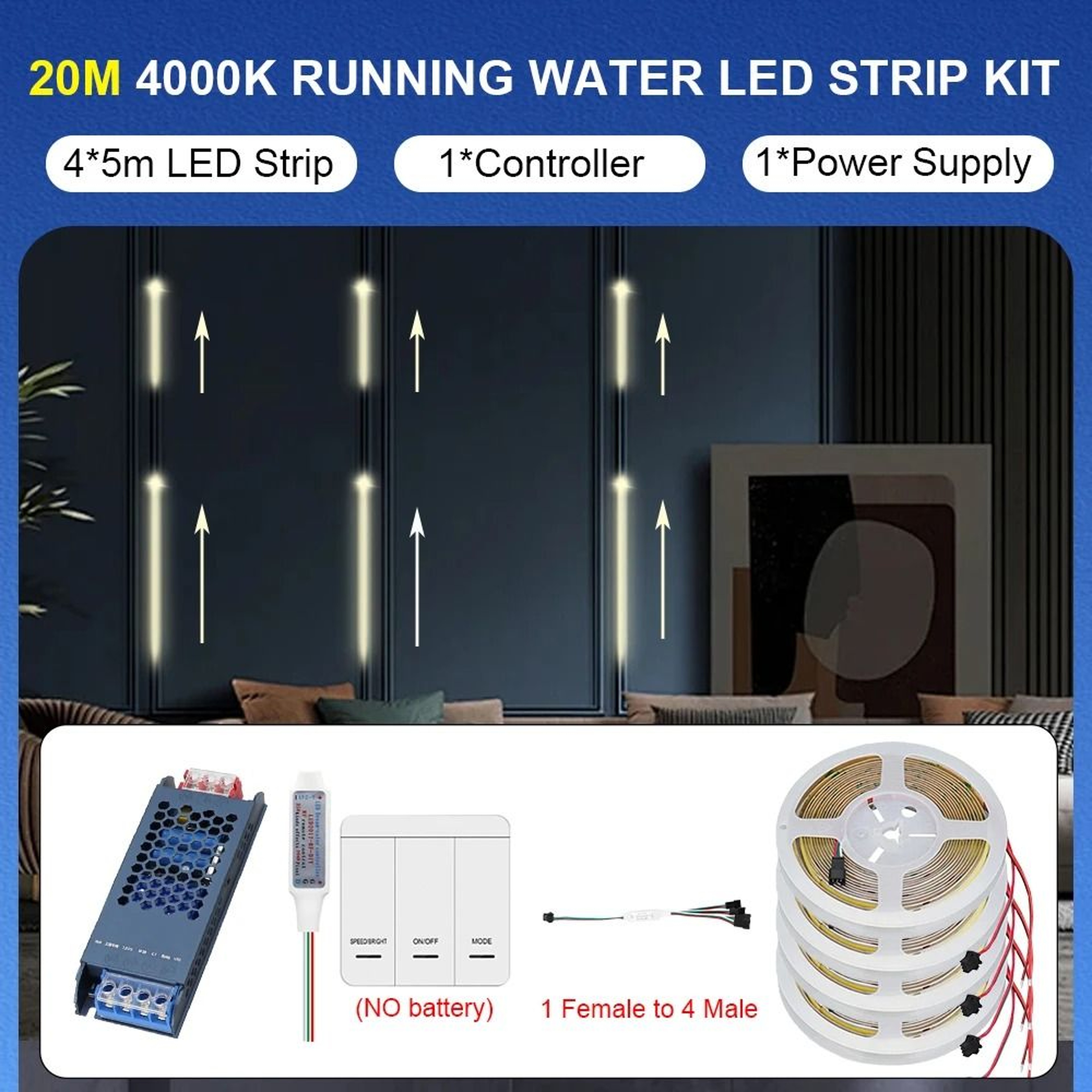 WS2811 Chasing LED Strip Light With Flowing White Effects 12