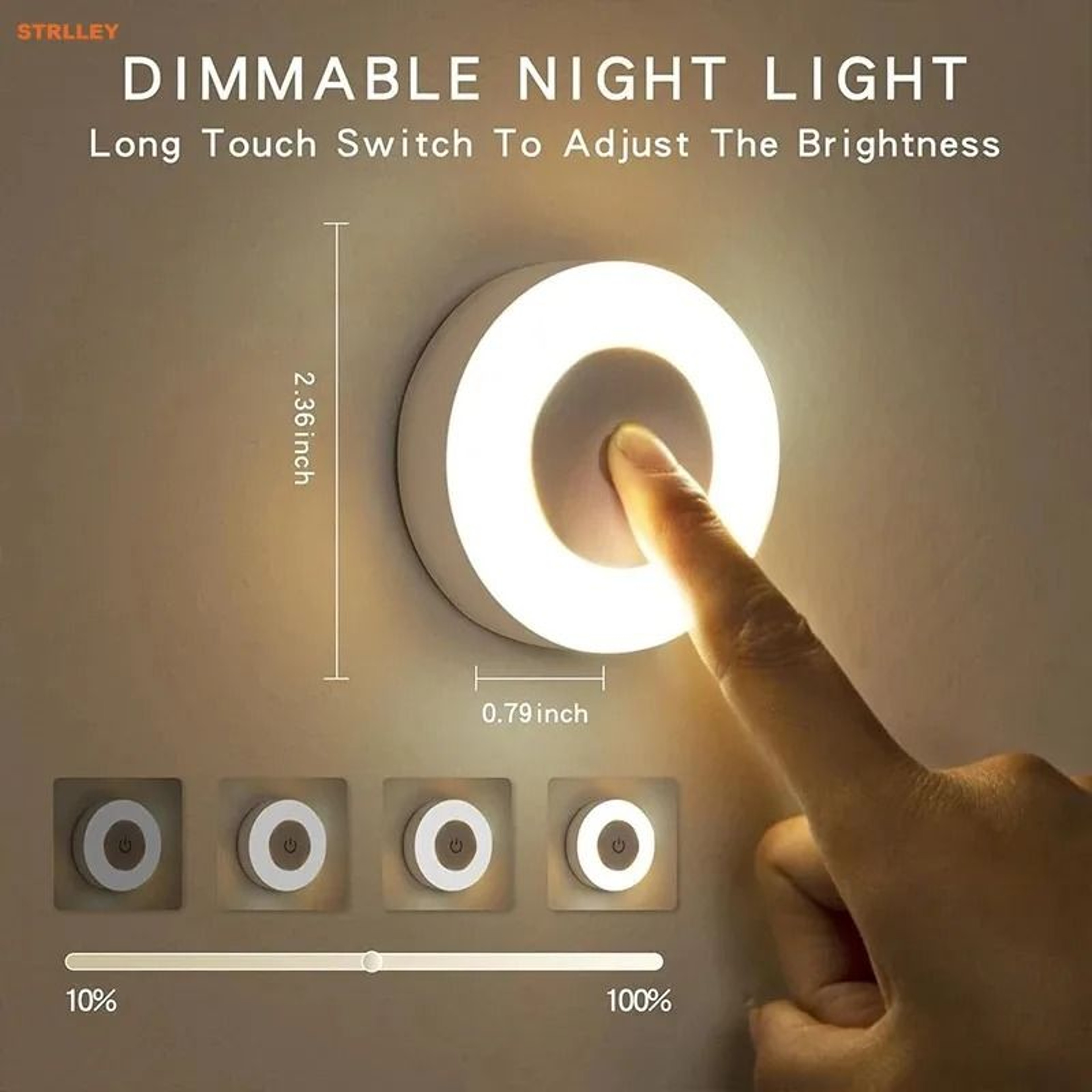 Rechargeable LED Touch Light 3Color Dimmable Cabinet Lamp 25