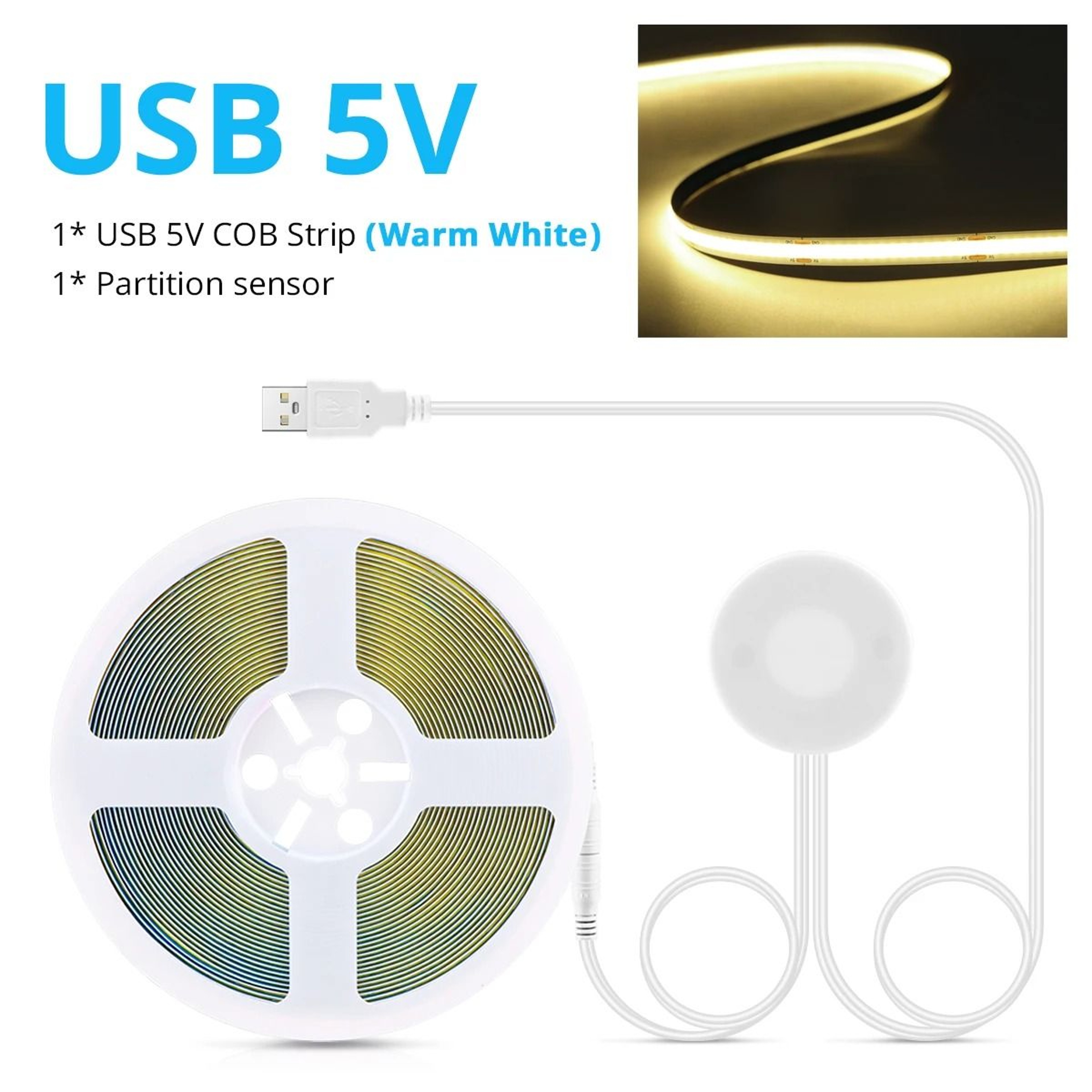 Super Bright USB COB LED Strip Light With Hand Scan Dimming Sensor 2