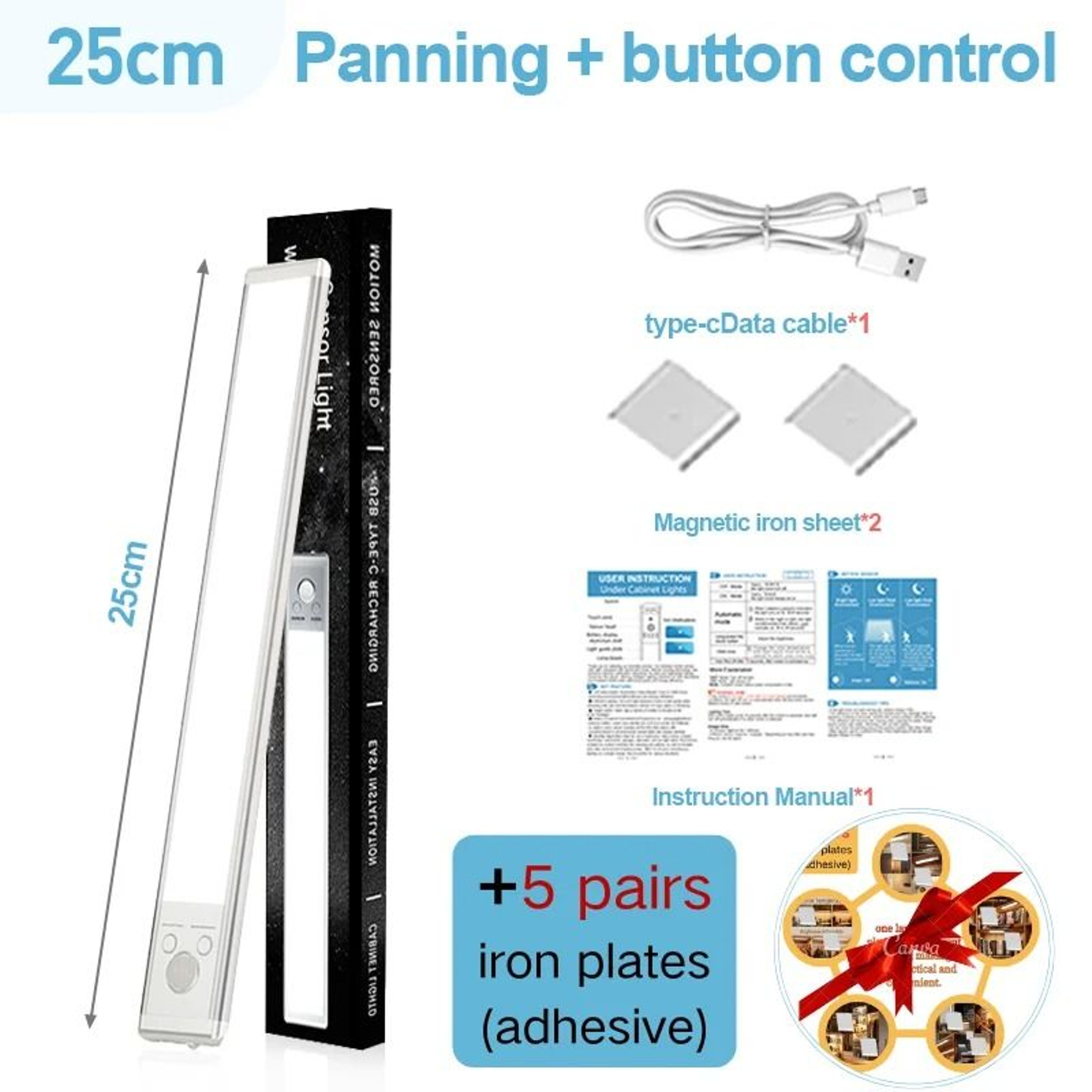 Wireless Motion Sensor Cabinet Light USB Rechargeable LED Bar 9
