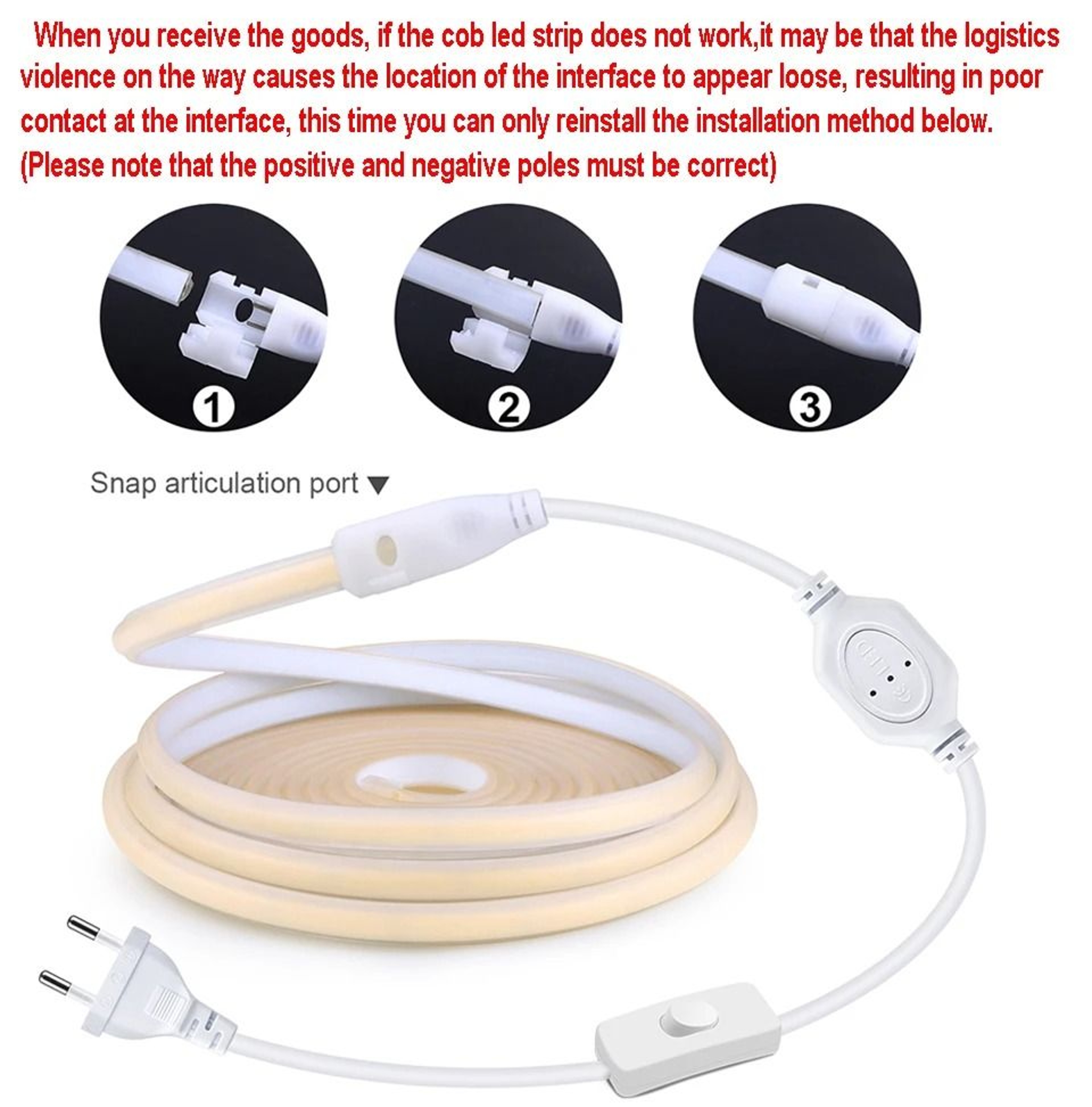 Super Bright COB LED Strip Light 110V 220V With Switch 8