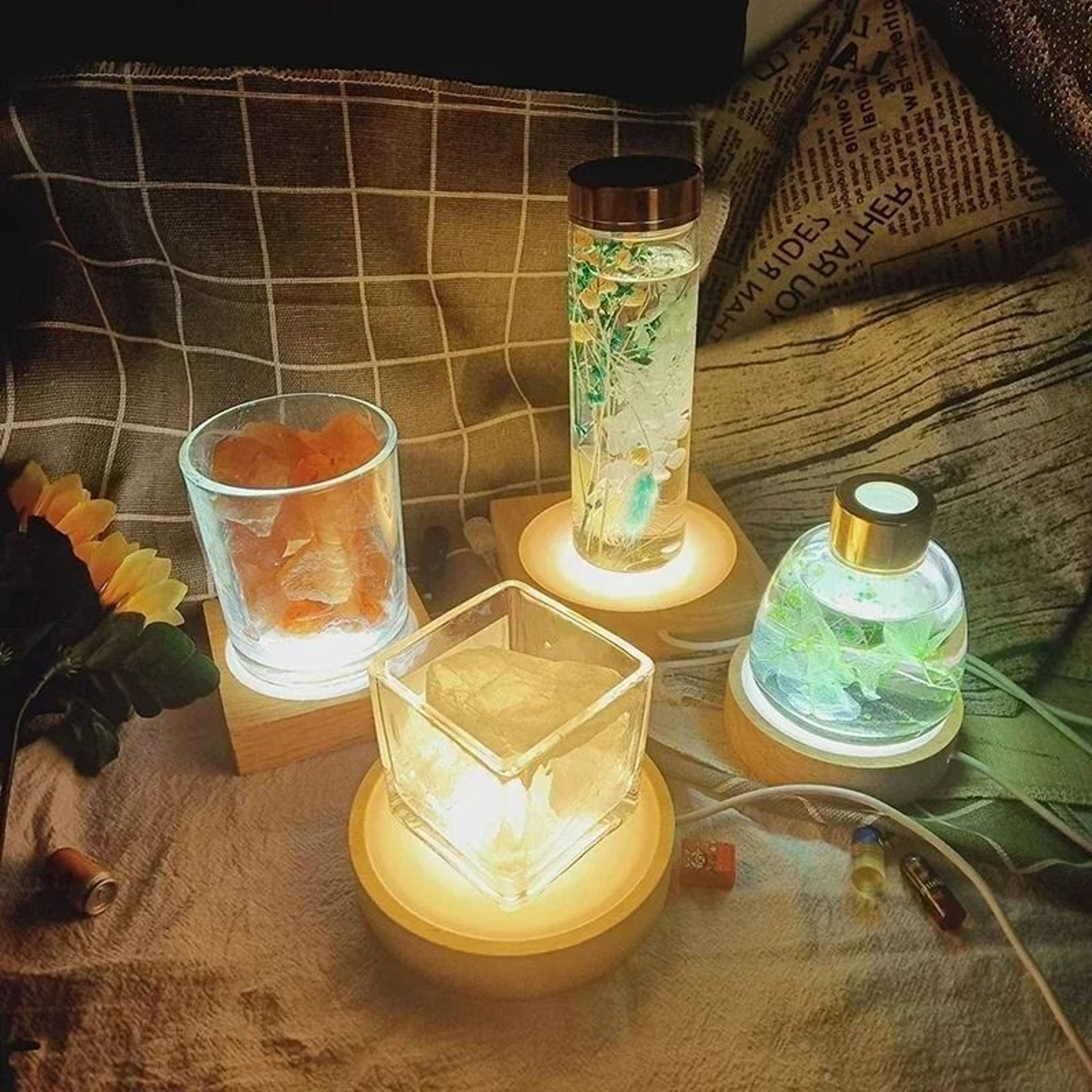 Round Wooden LED Light Base For Crystal Ball And Acrylic Display 15