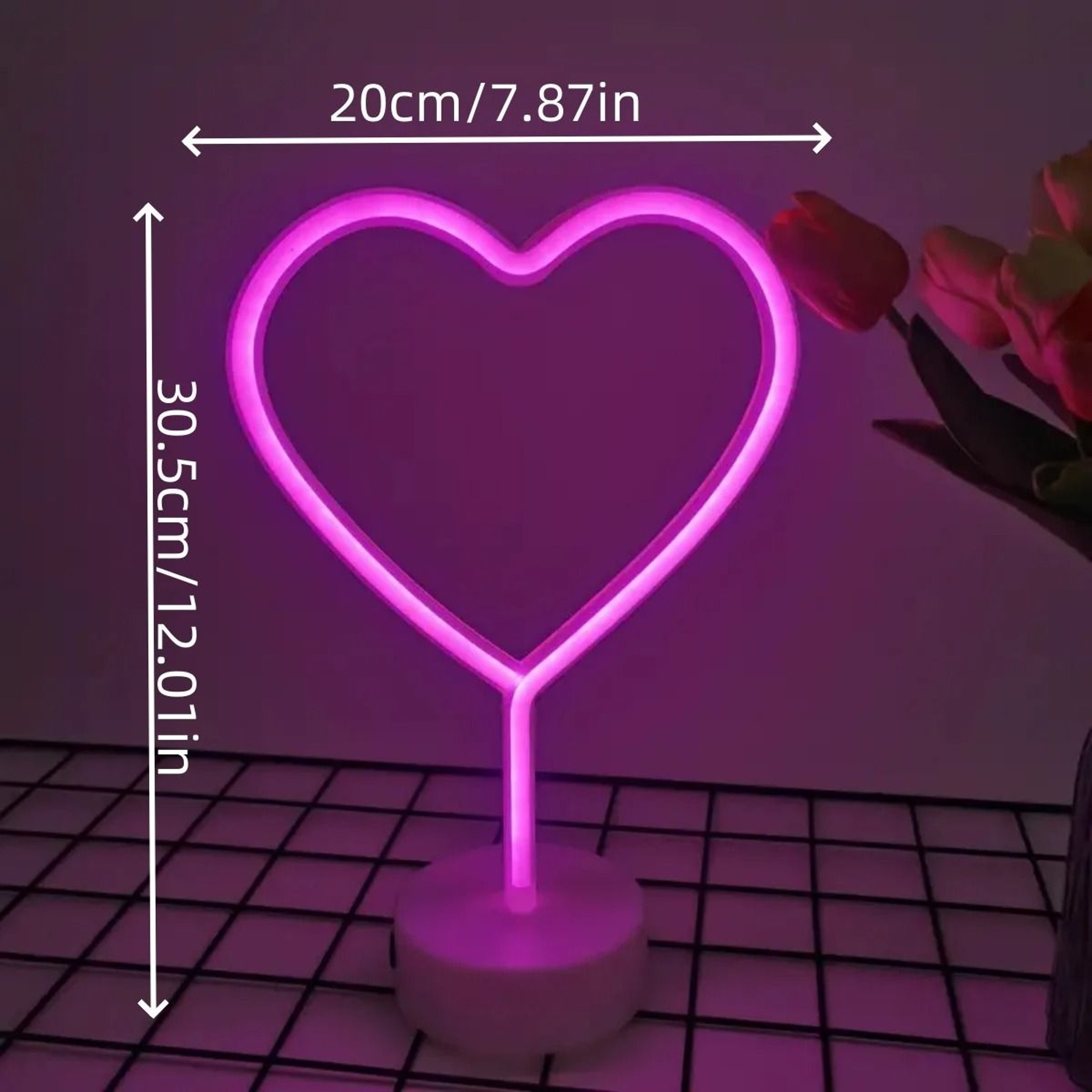 Pink Heart Neon Table Light Battery Powered LED Bedroom Decor 6