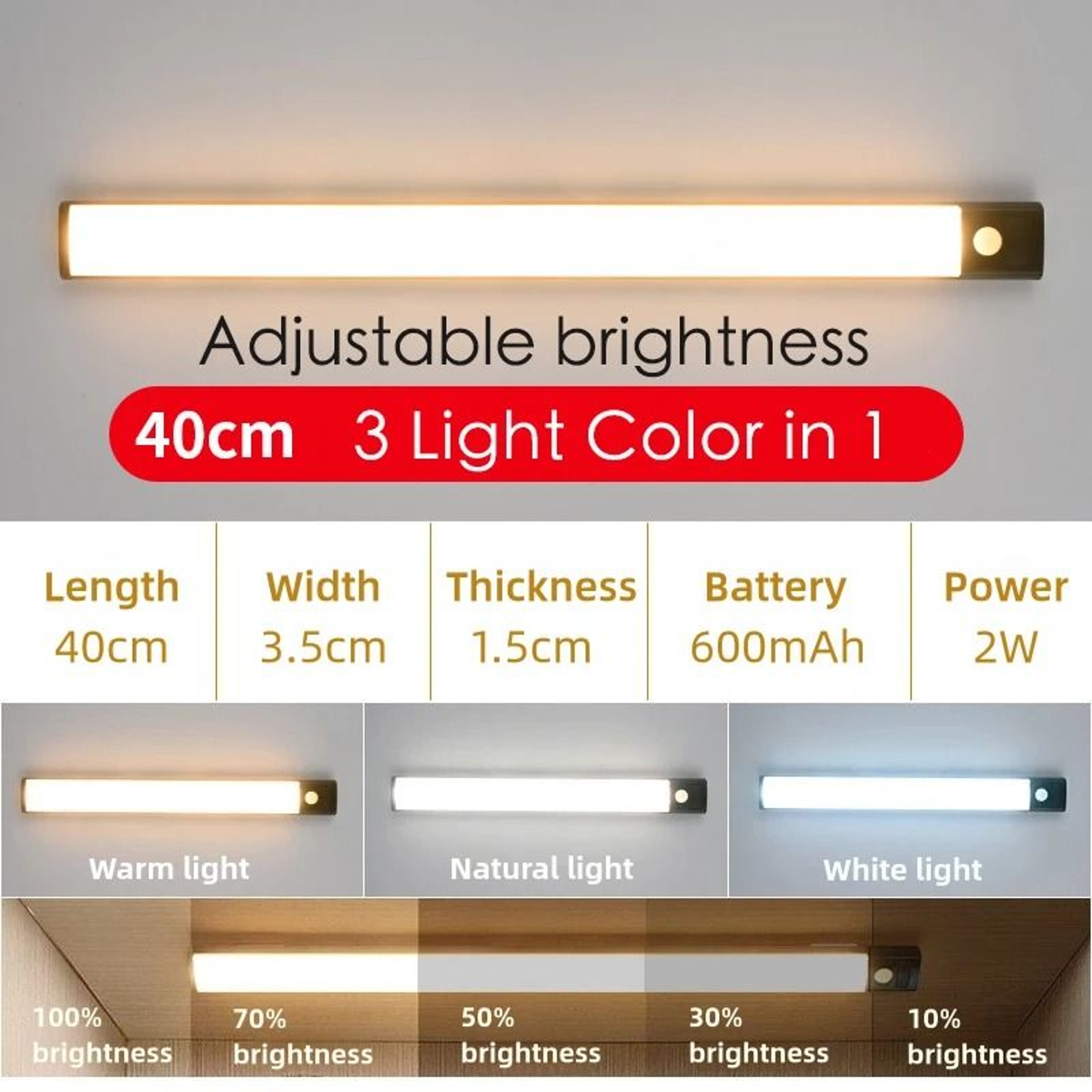 1050cm Rechargeable Motion Sensor Light Wireless Under Cabinet LED Lamp 5
