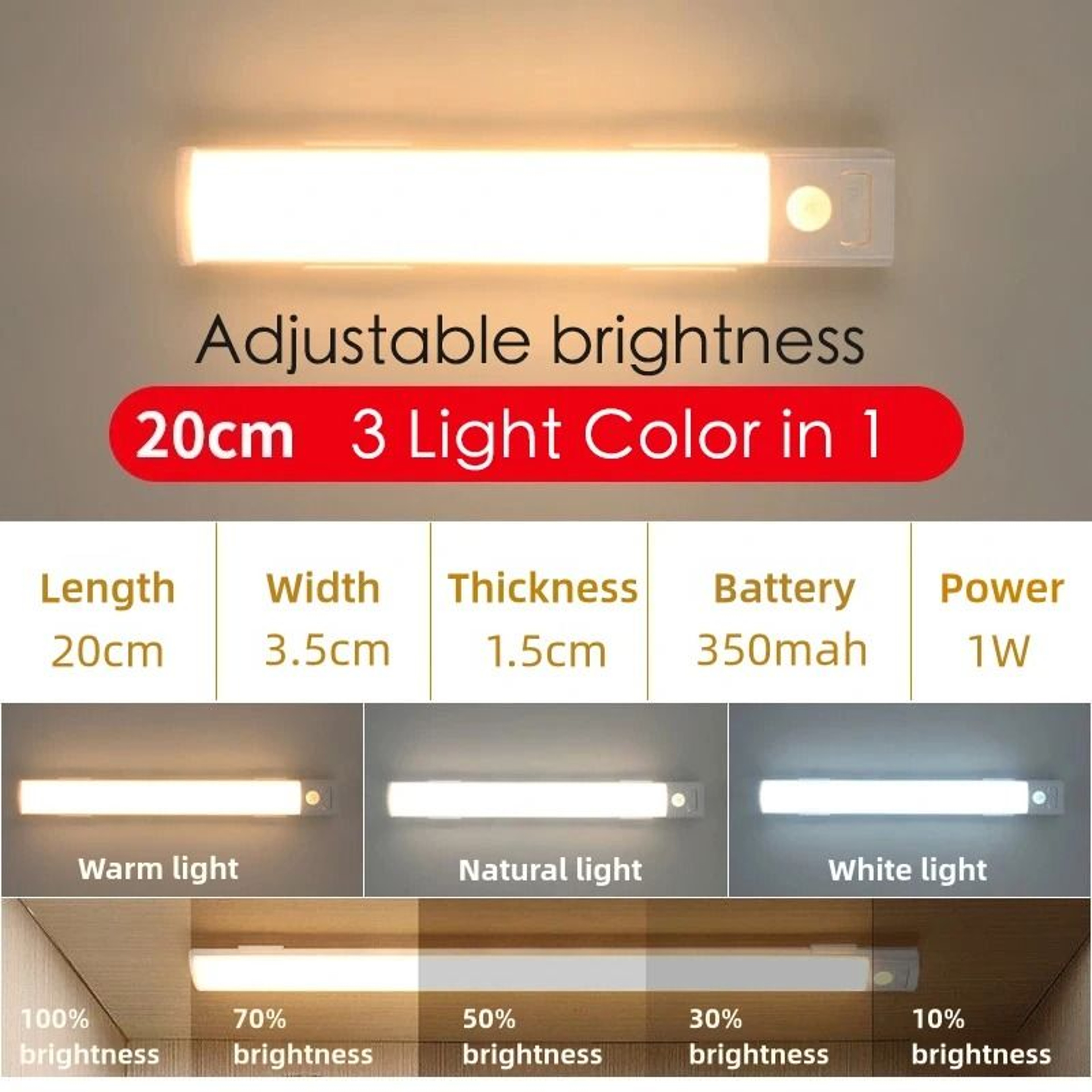 1050cm Rechargeable Motion Sensor Light Wireless Under Cabinet LED Lamp 2