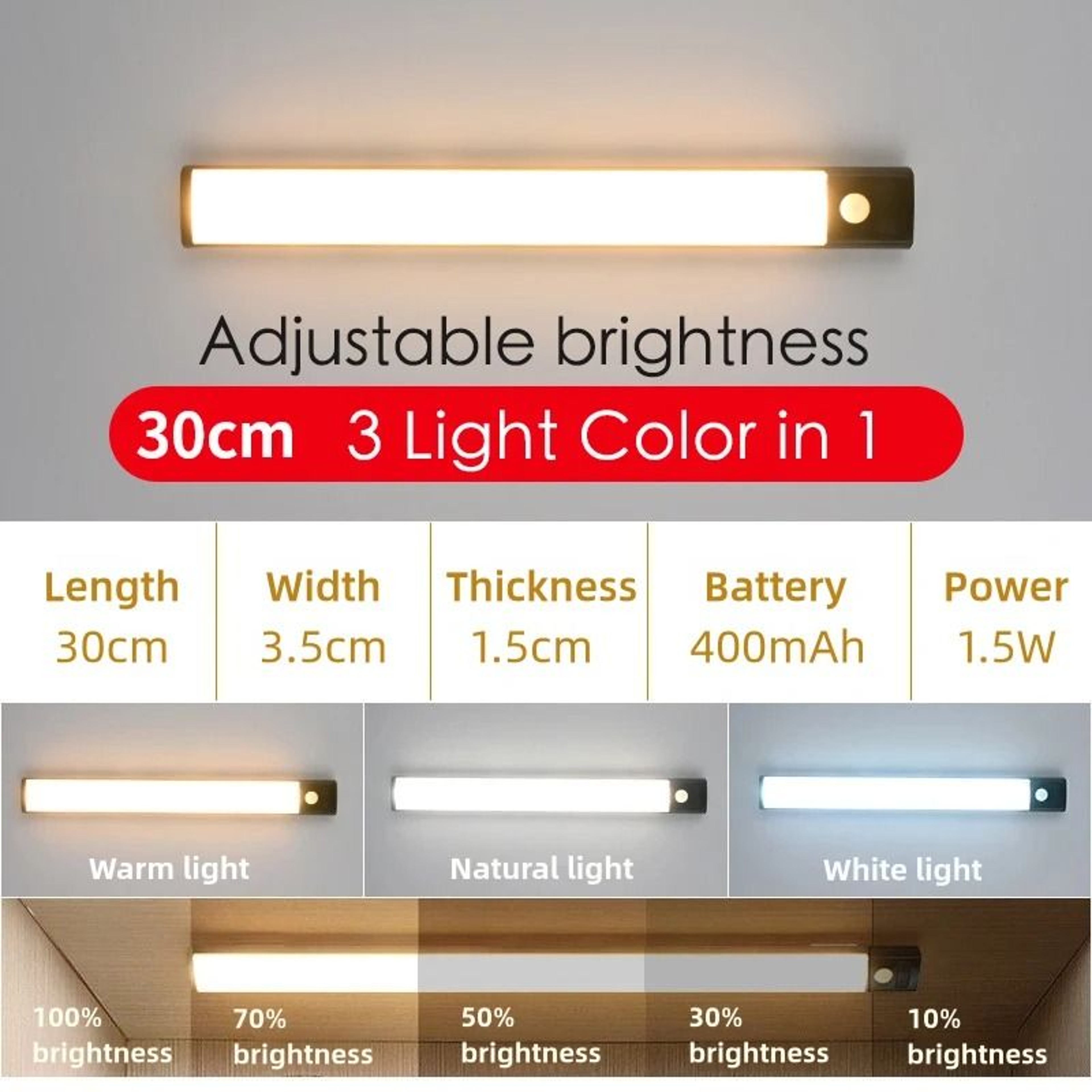 1050cm Rechargeable Motion Sensor Light Wireless Under Cabinet LED Lamp 3