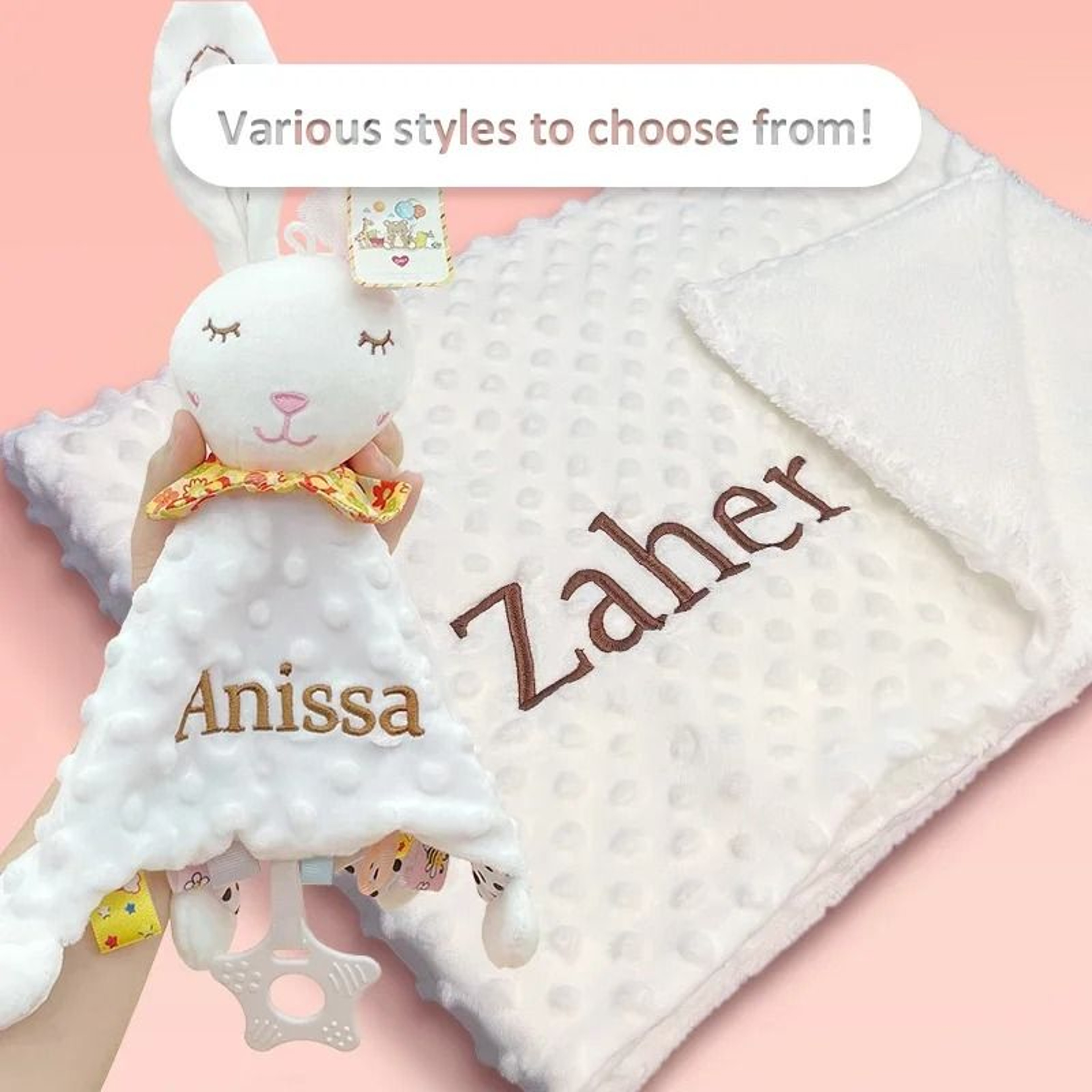 Personalized Minky Baby Blanket And Bunny Comforter Set 0