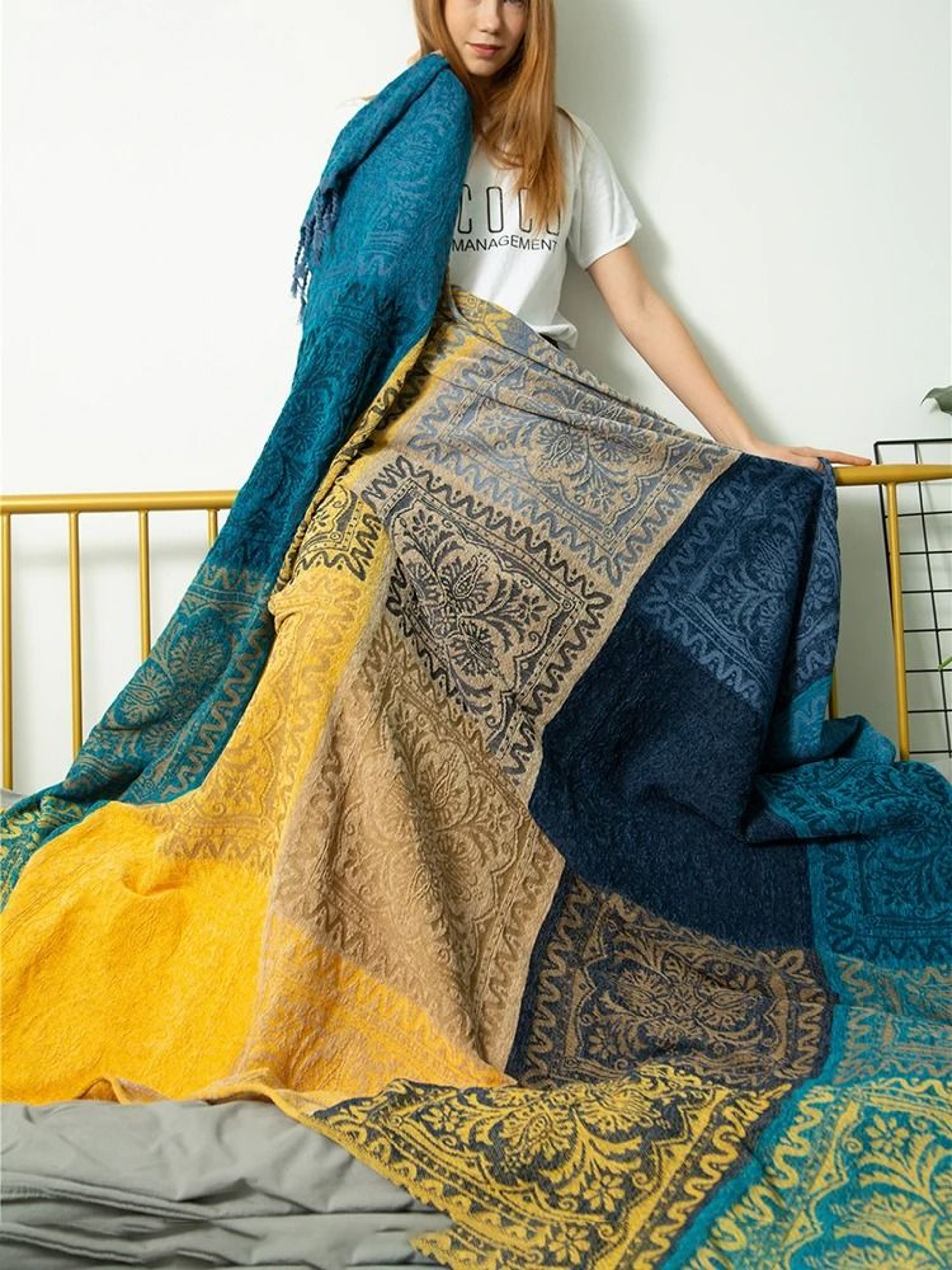 Bohemian Chenille Throw Blanket With Tassels 9