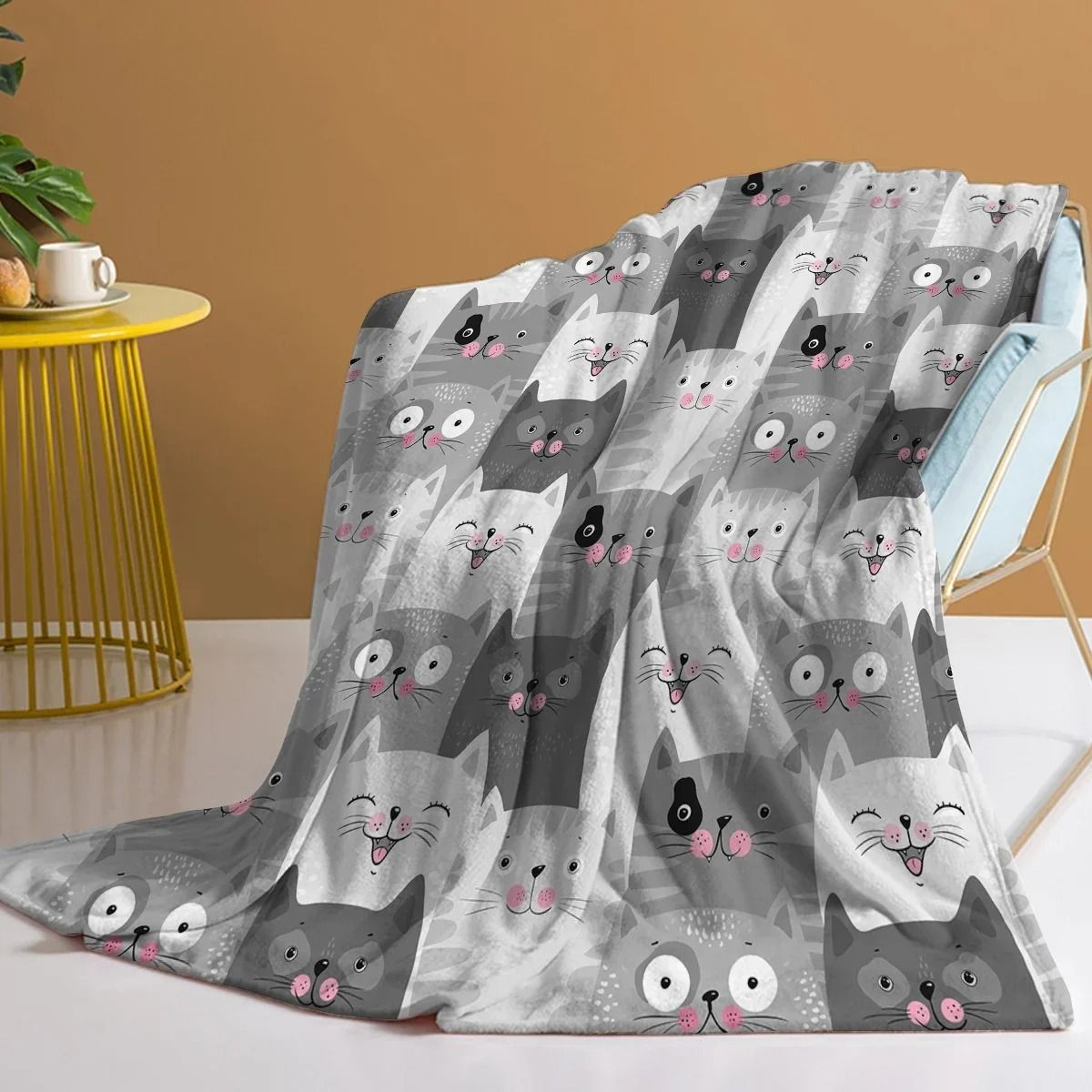 Pink Face Grey Cat Flannel Fleece Throw Blanket 0