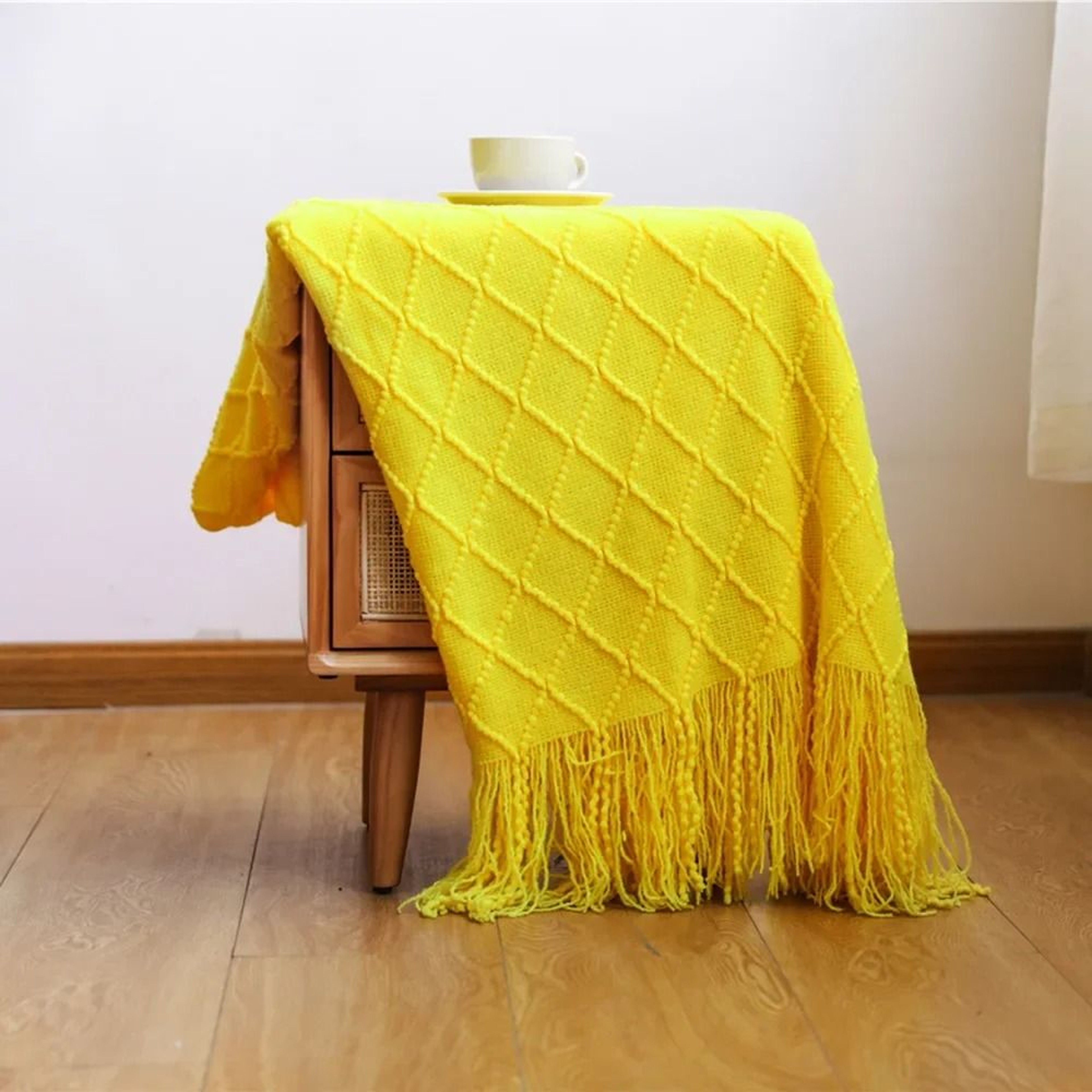 Nordic Knitted Throw Blanket With Tassels Soft Textured Sofa Cover 15