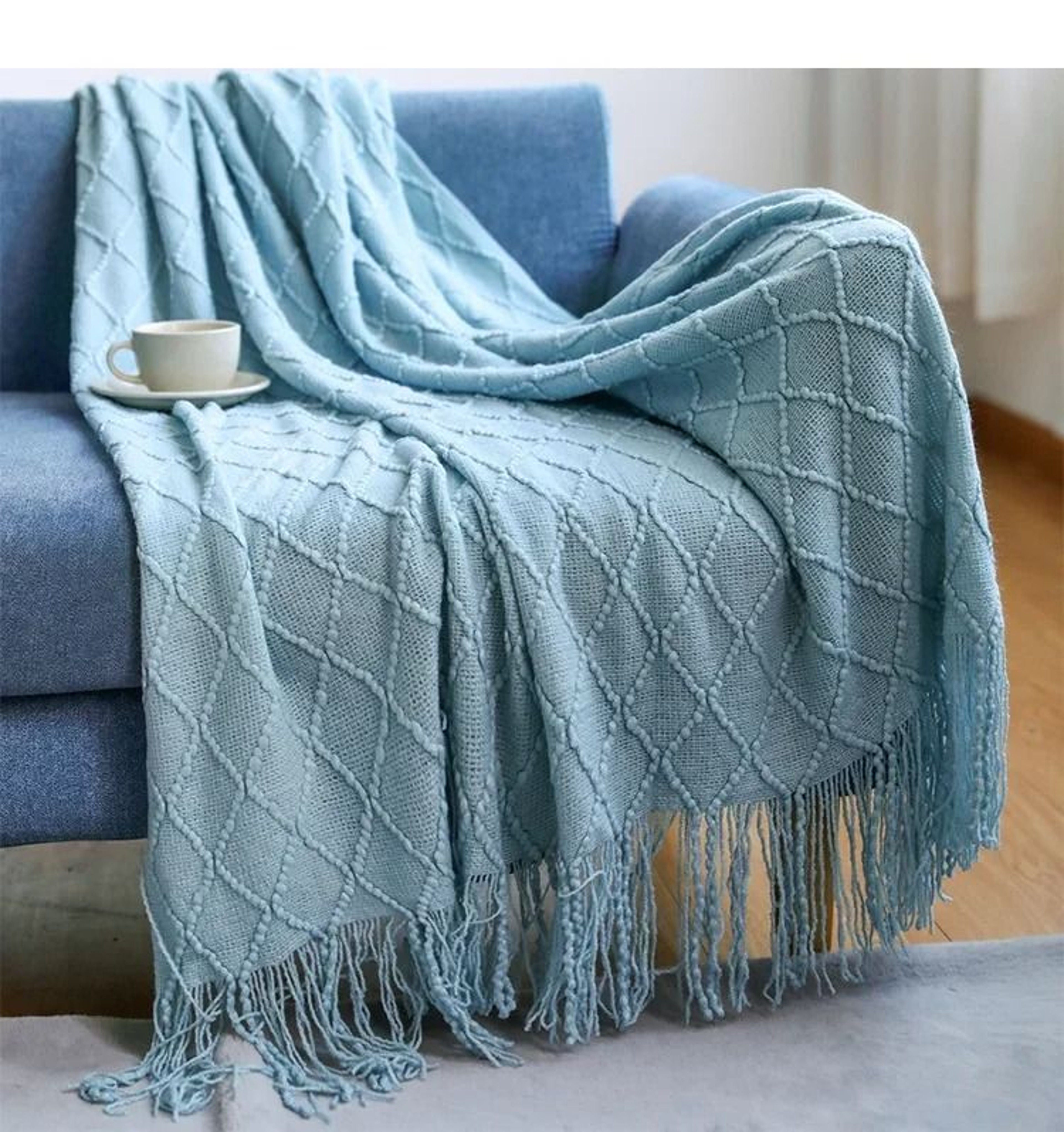 Nordic Knitted Throw Blanket With Tassels Soft Textured Sofa Cover 8