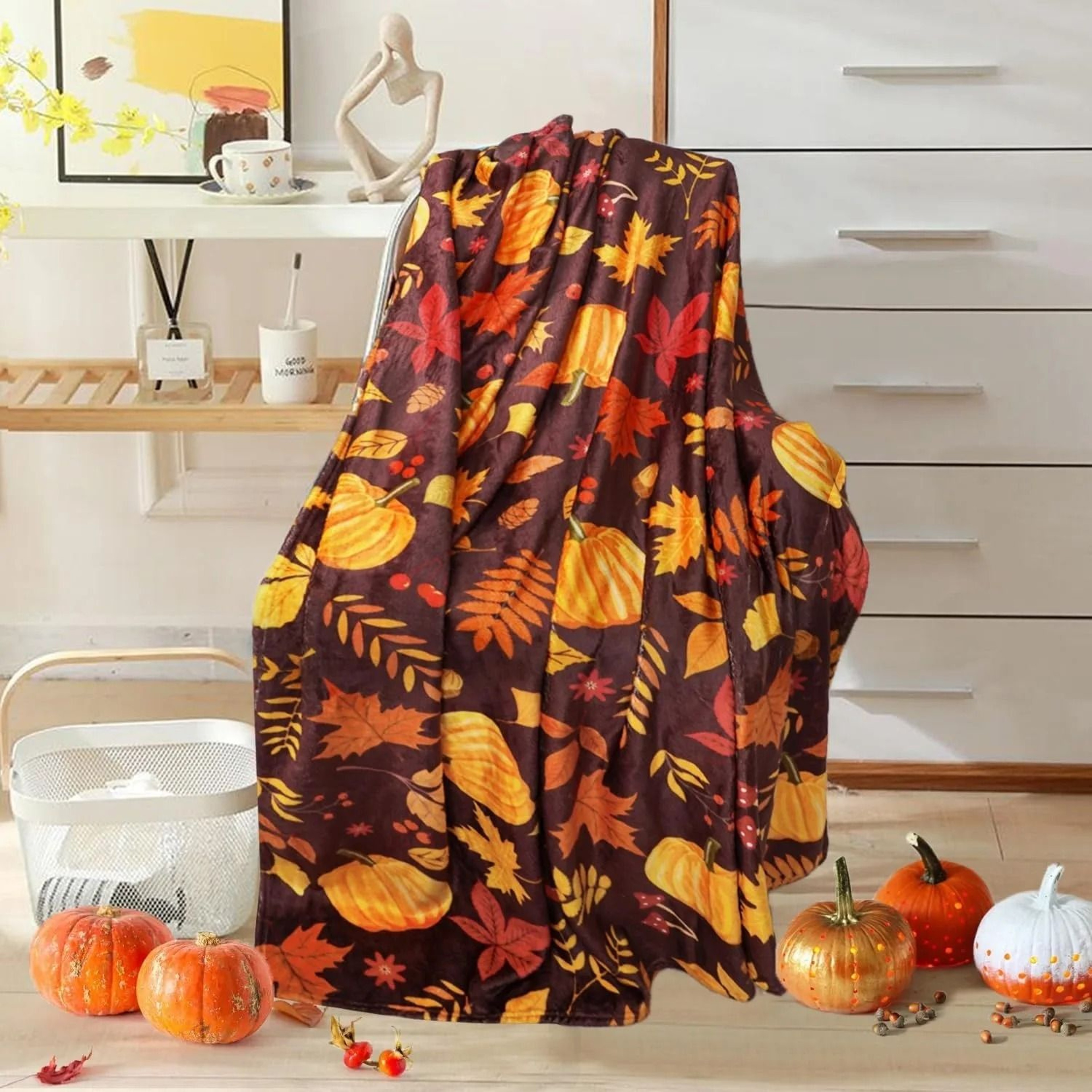 Pumpkin Autumn Throw Blanket Lightweight Fall Sofa Bed Cover 0