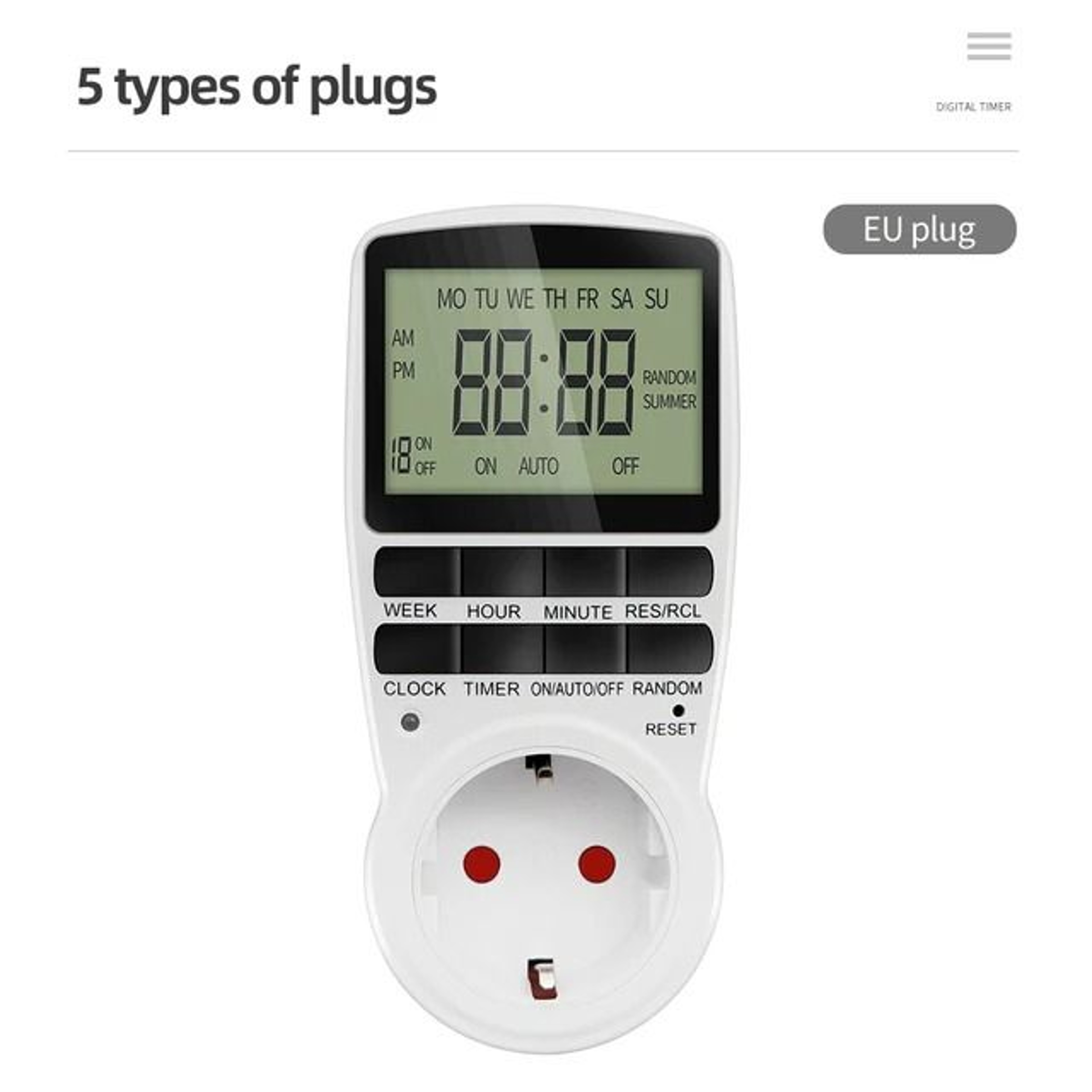 SmartSchedule EU Plug Digital Timer Switch And Programmable Timer Socket 5