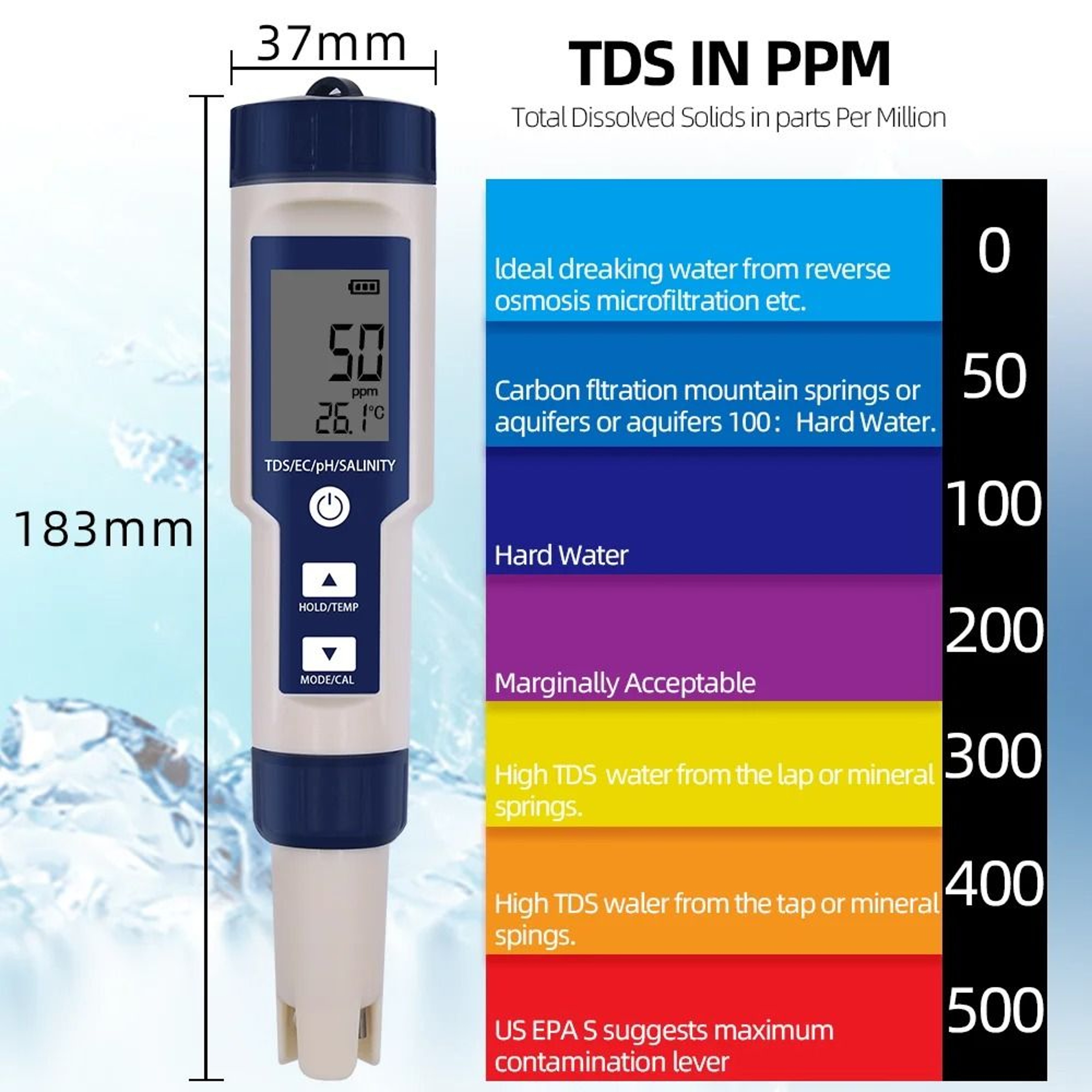 AquaCheck 5in1 Water Quality Tester And Digital PH Meter 5