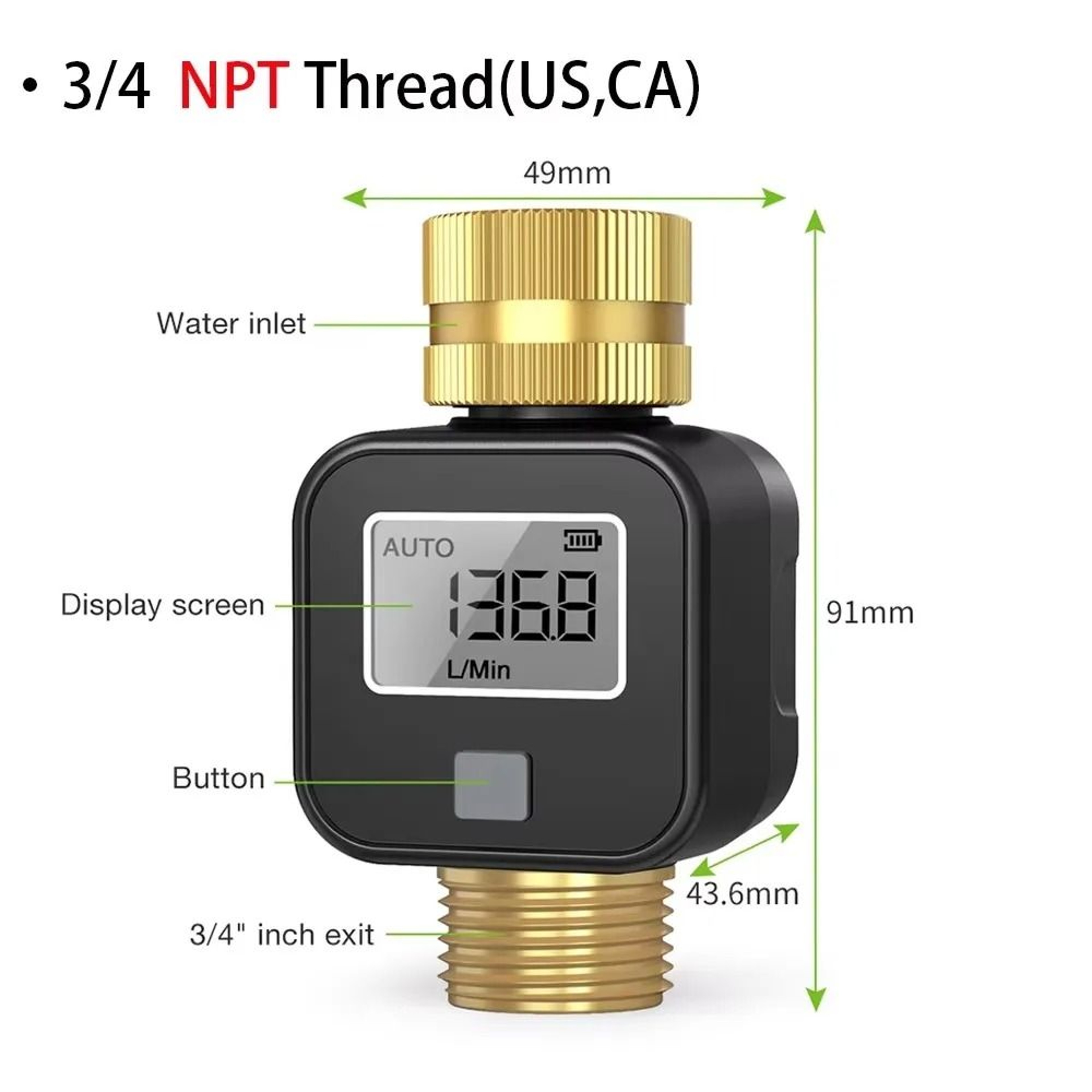 FlowTrack Digital Water Flow Meter With LCD And 34Inch Hose Connection 3