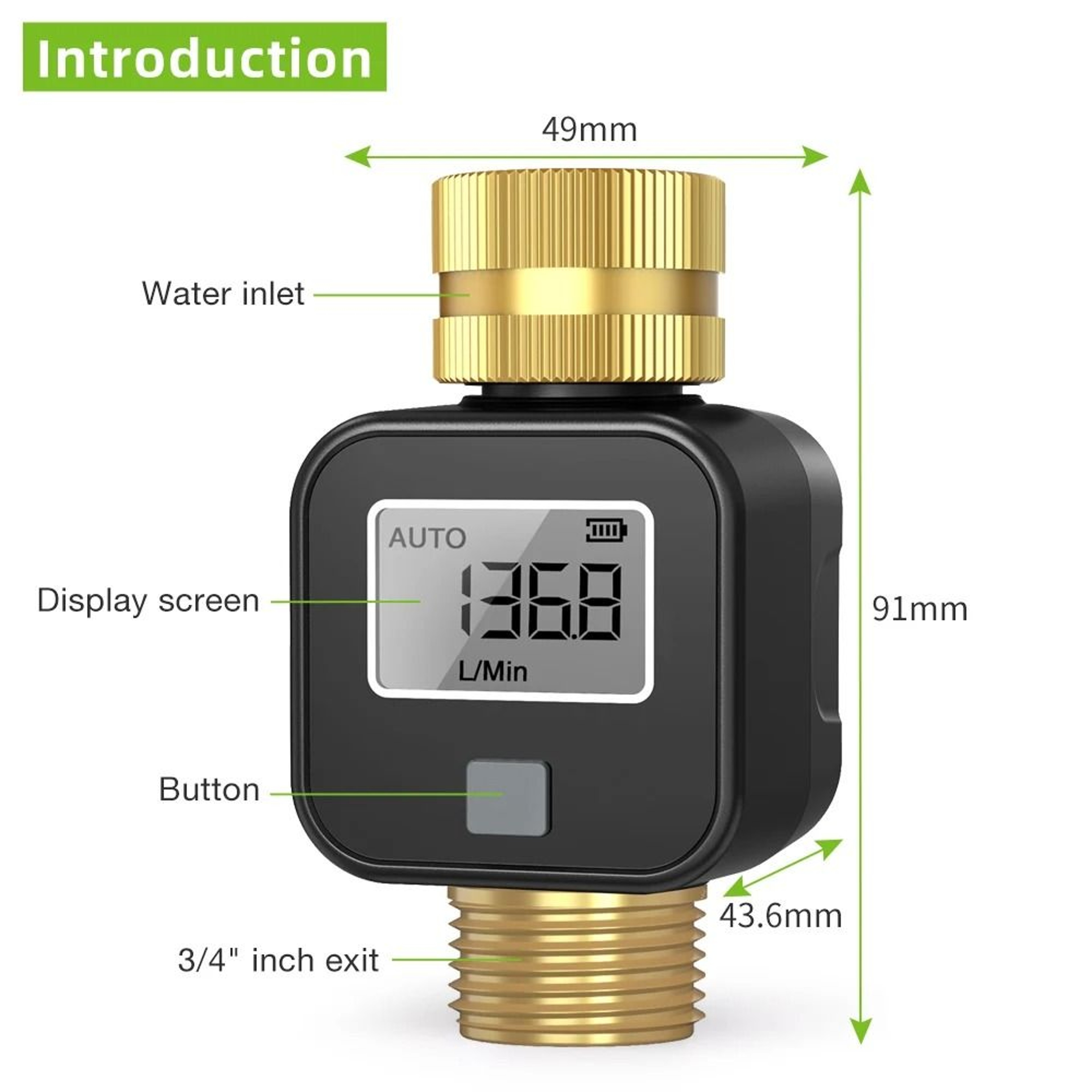 FlowTrack Digital Water Flow Meter With LCD And 34Inch Hose Connection 6