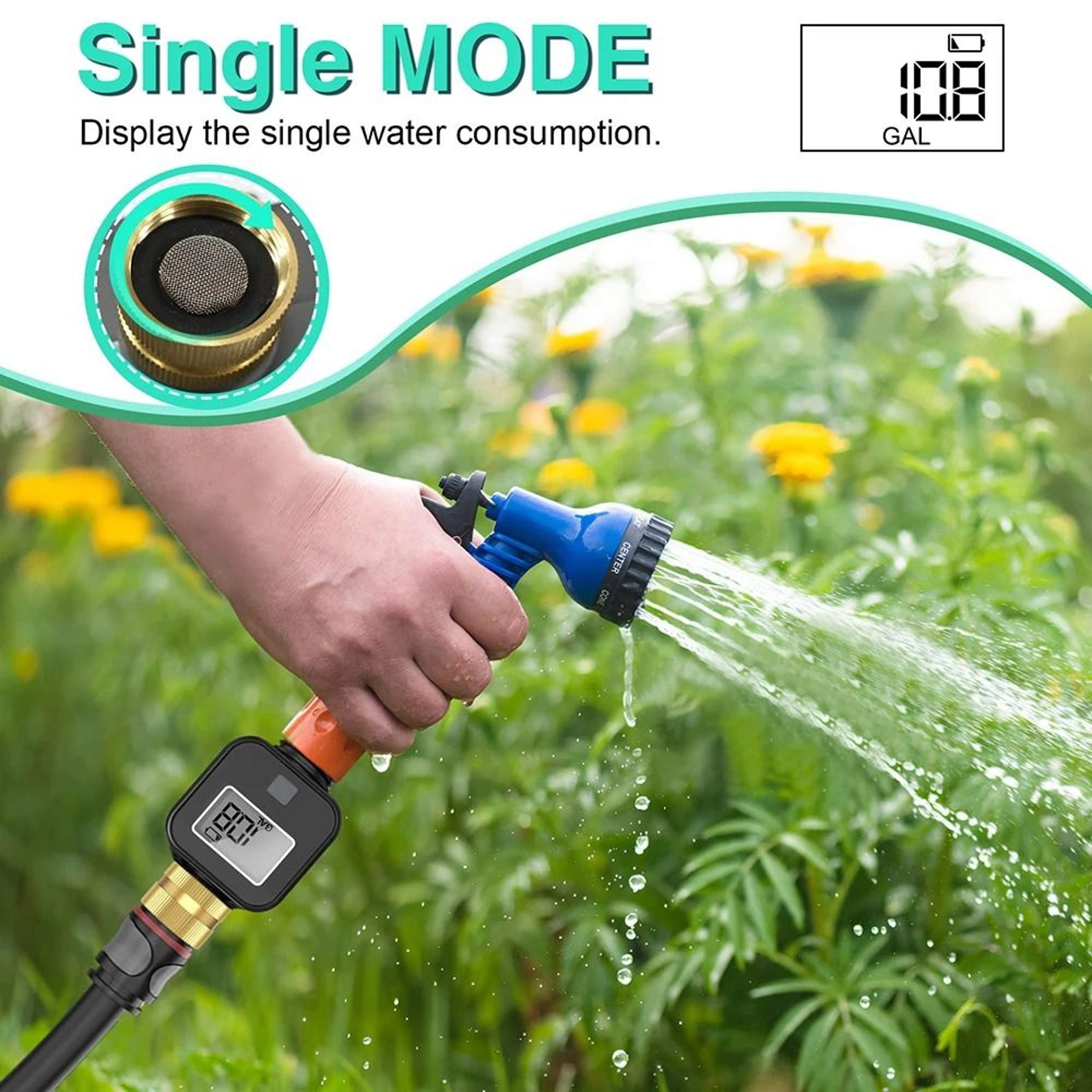 FlowTrack Digital Water Flow Meter With LCD And 34Inch Hose Connection 10