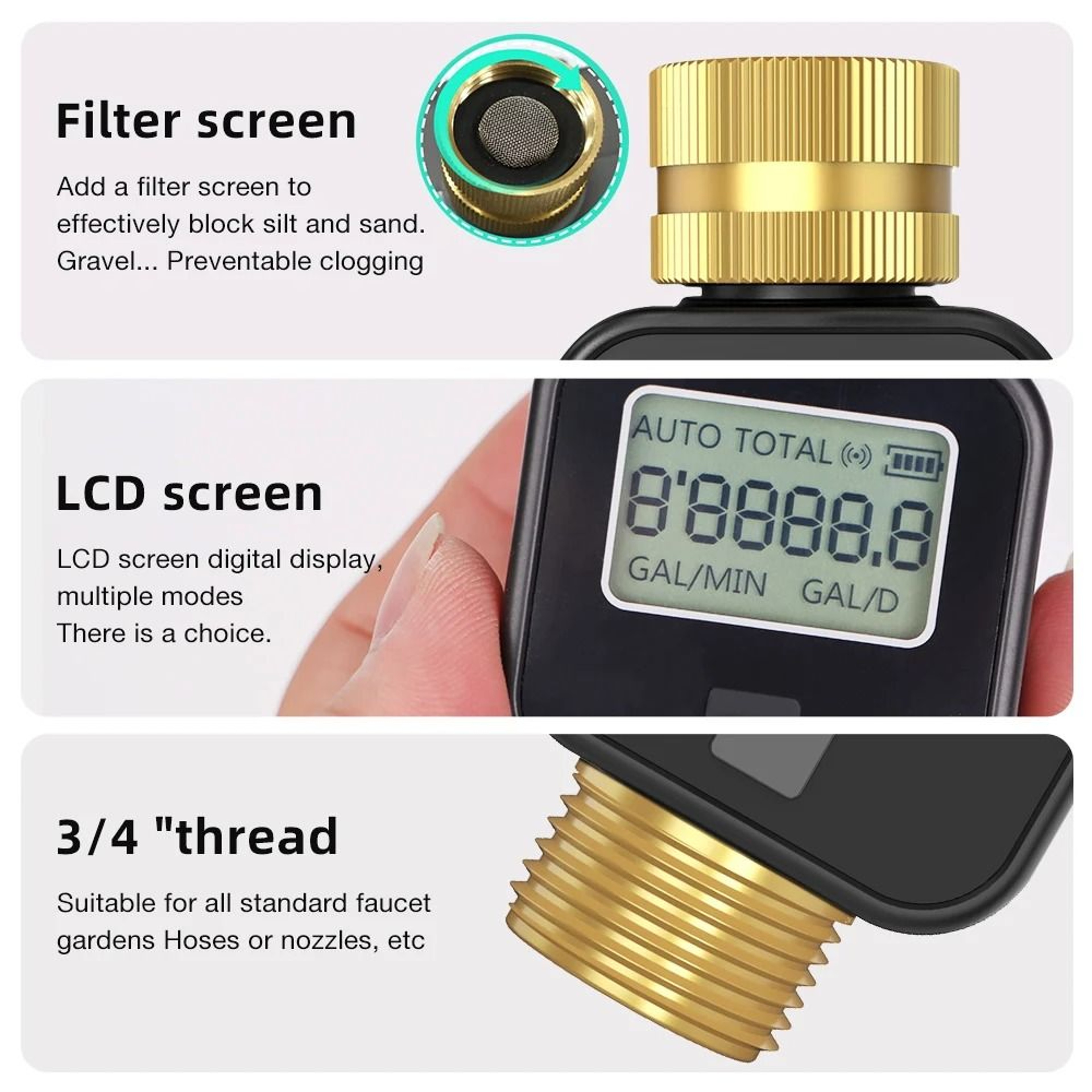 FlowTrack Digital Water Flow Meter With LCD And 34Inch Hose Connection 8