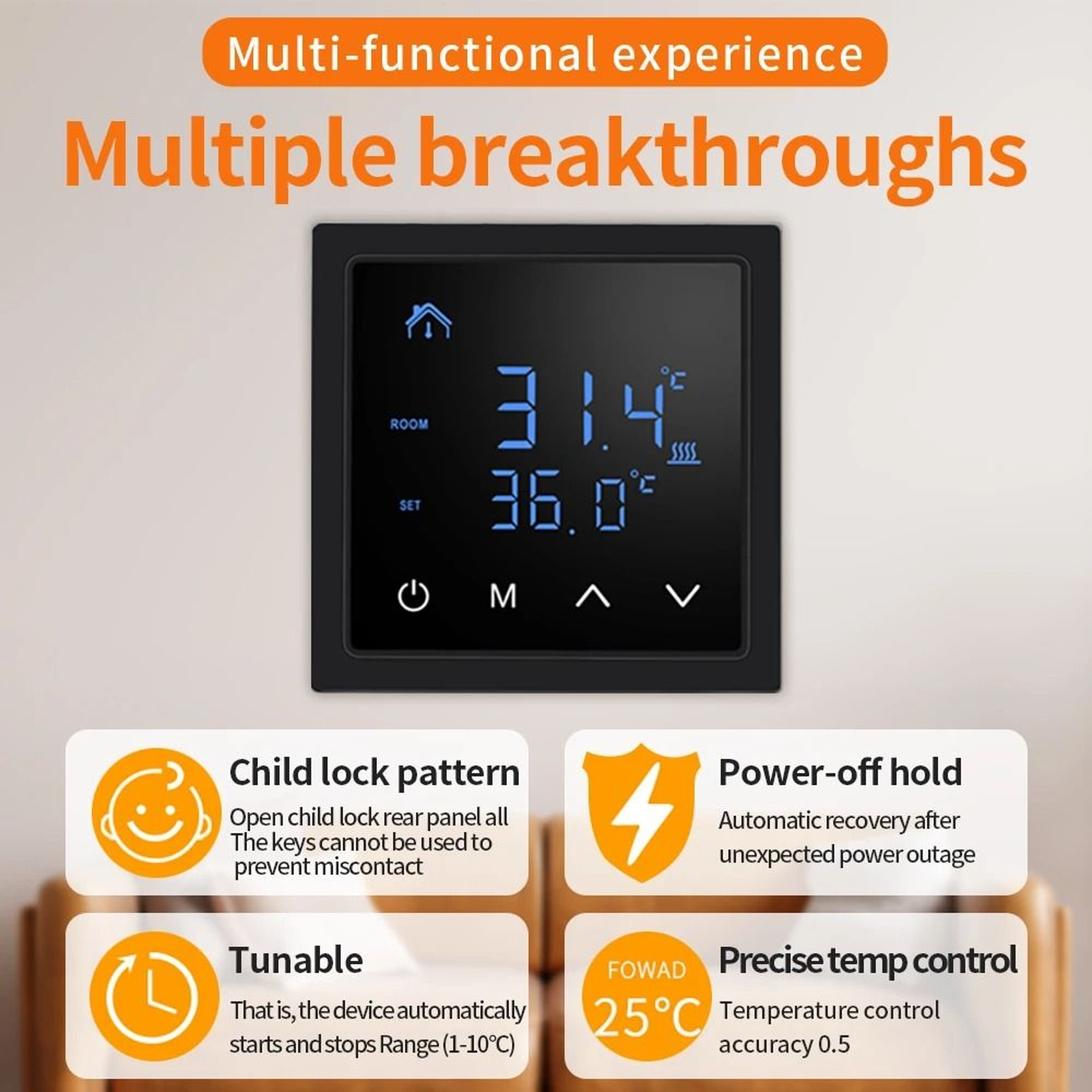 WarmControl Smart Floor Heating Thermostat 16A Touch Controller 4