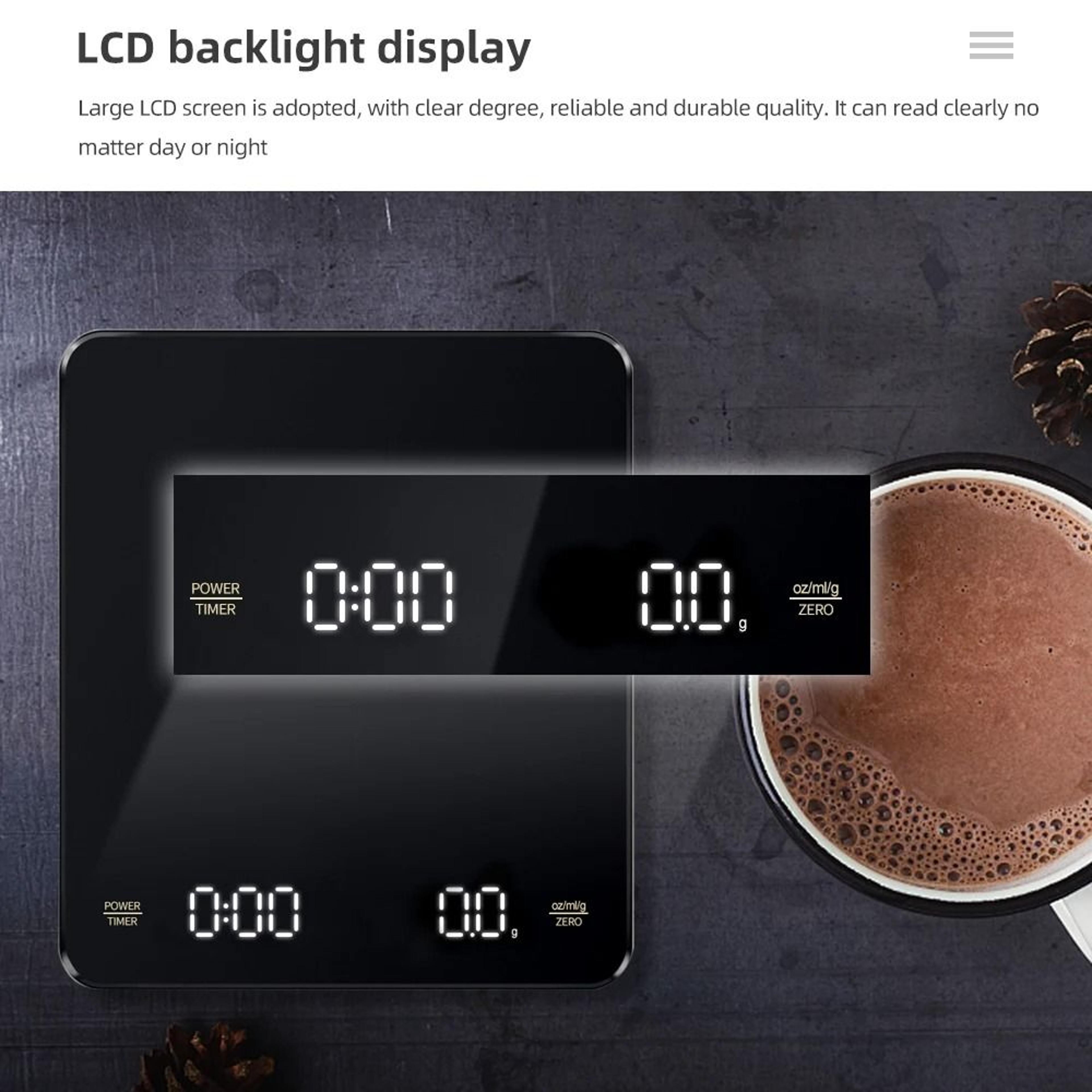 BrewBalance 3kg Digital Coffee Scale With Timer And USB Charging 4