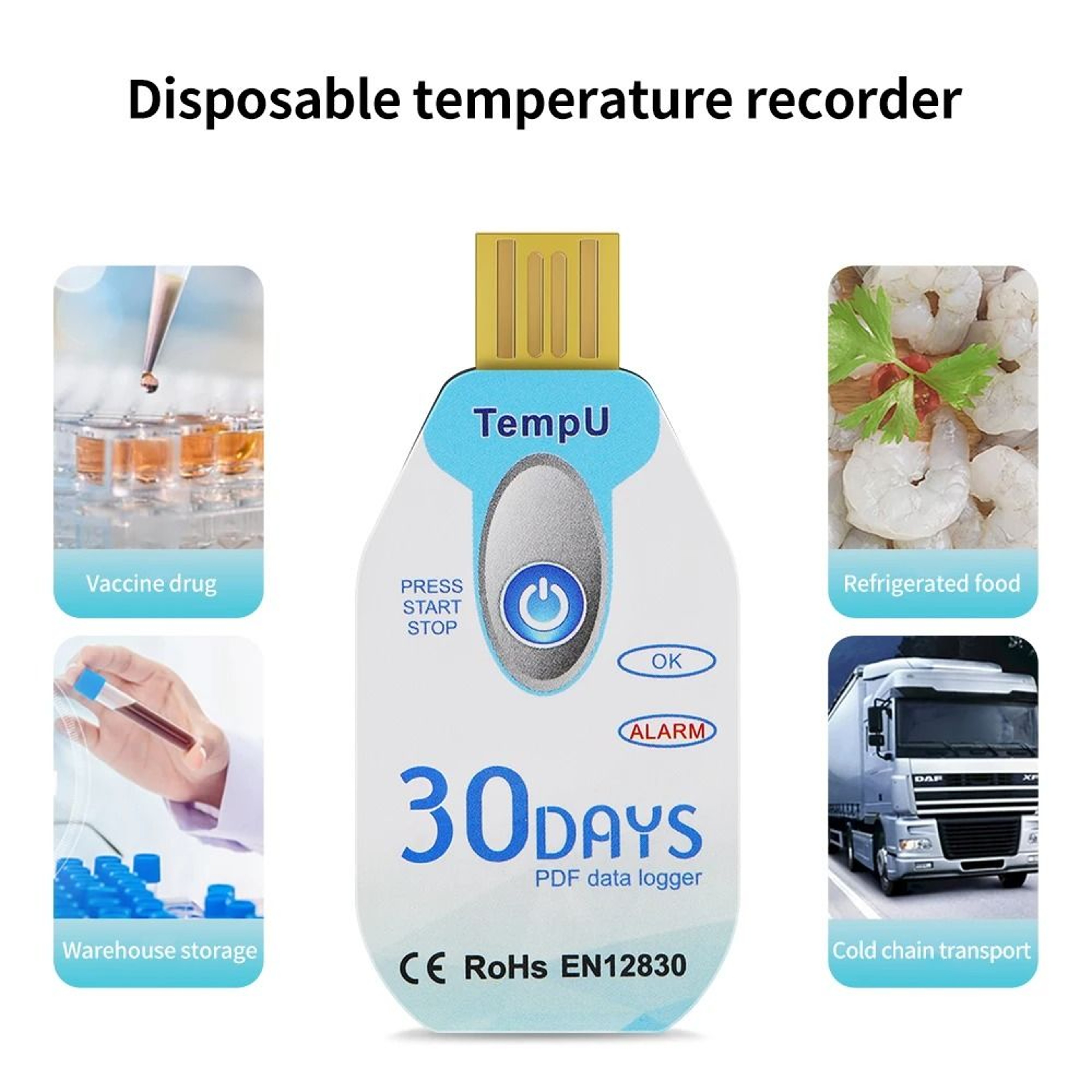 SingleUse USB Temperature Data Logger With Humidity Tracking And PDF Report 0