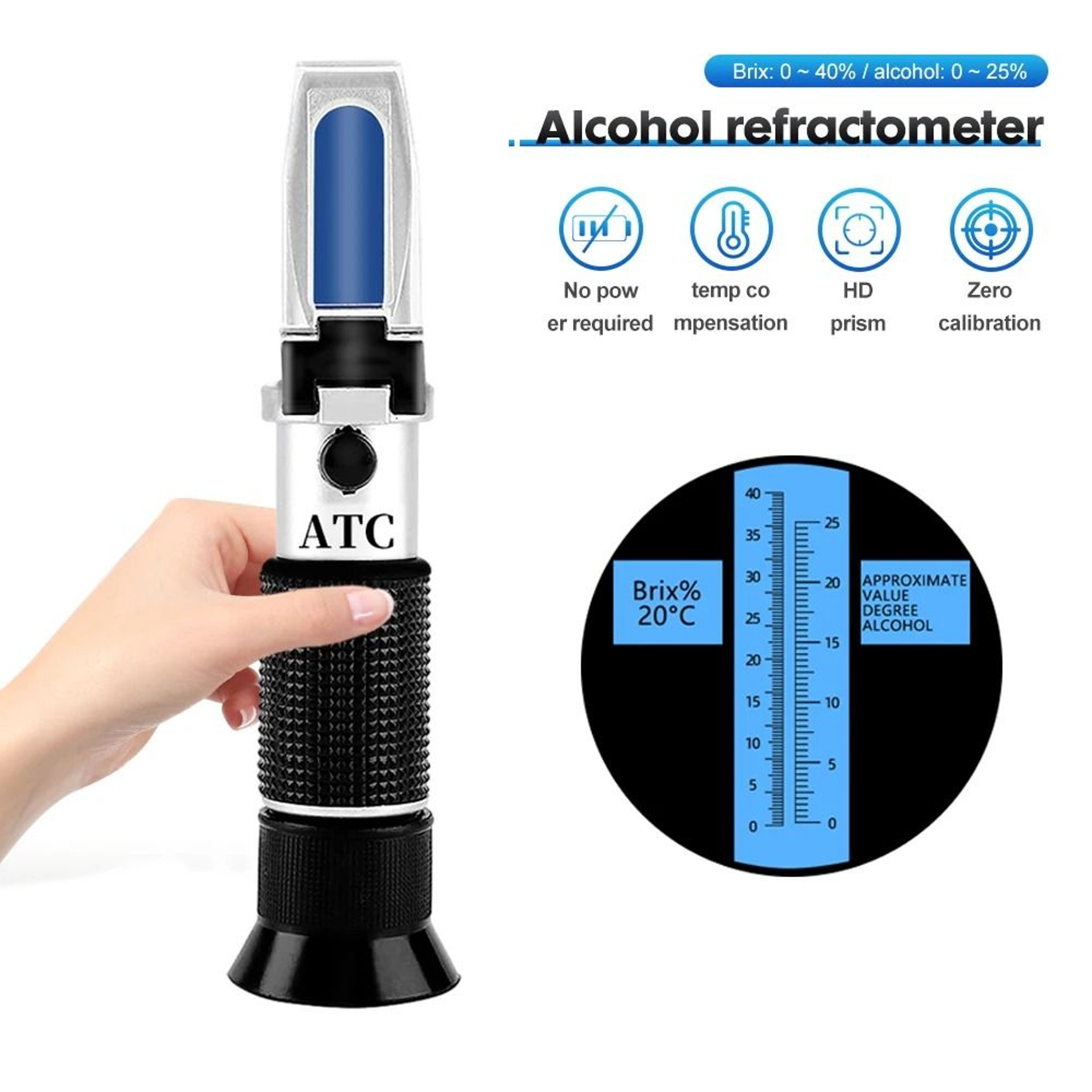 VintnerCheck Wine Refractometer And Brix Sugar Tester With ATC 0