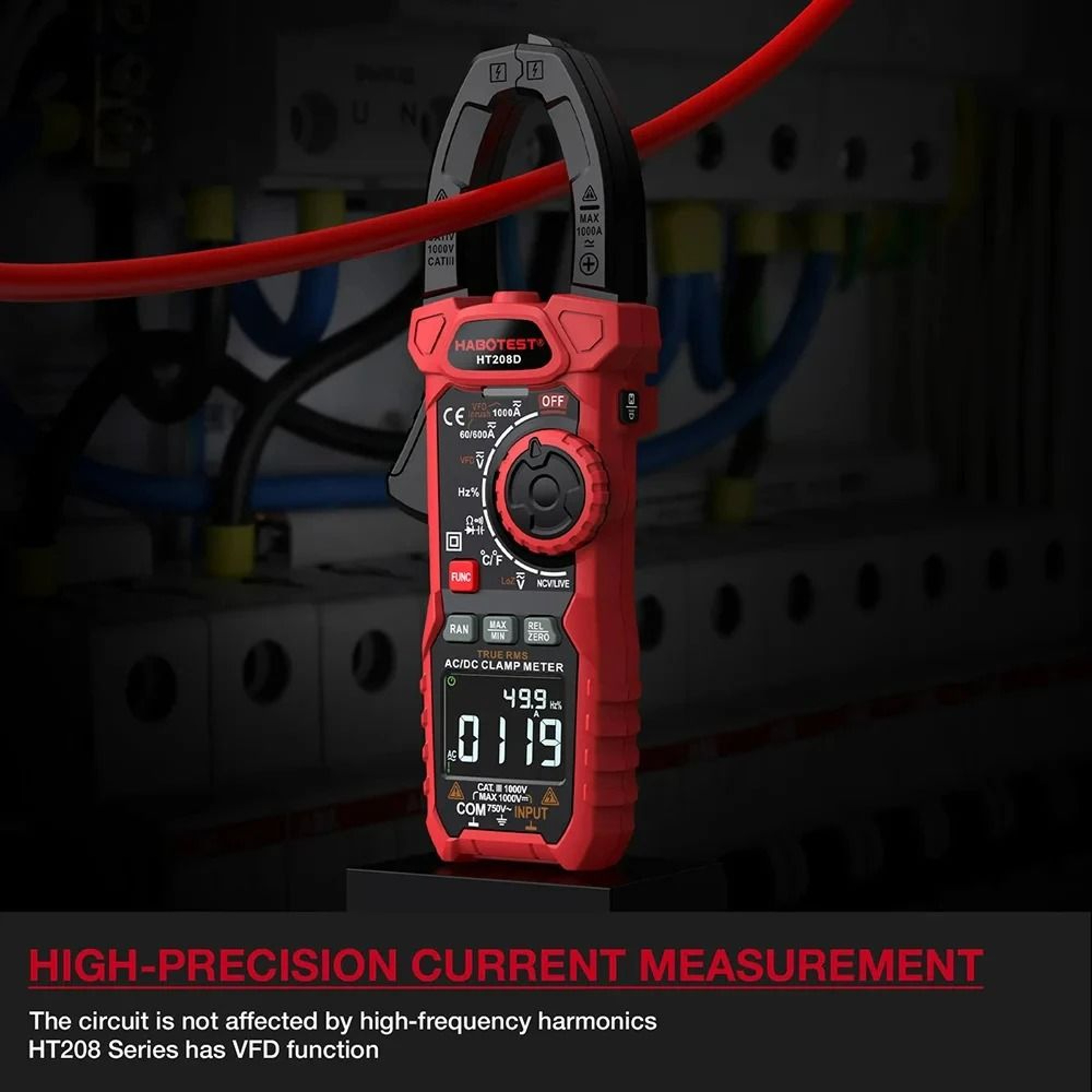 HT208D 1000A True RMS Digital Clamp Meter AC DC Current Tester 0