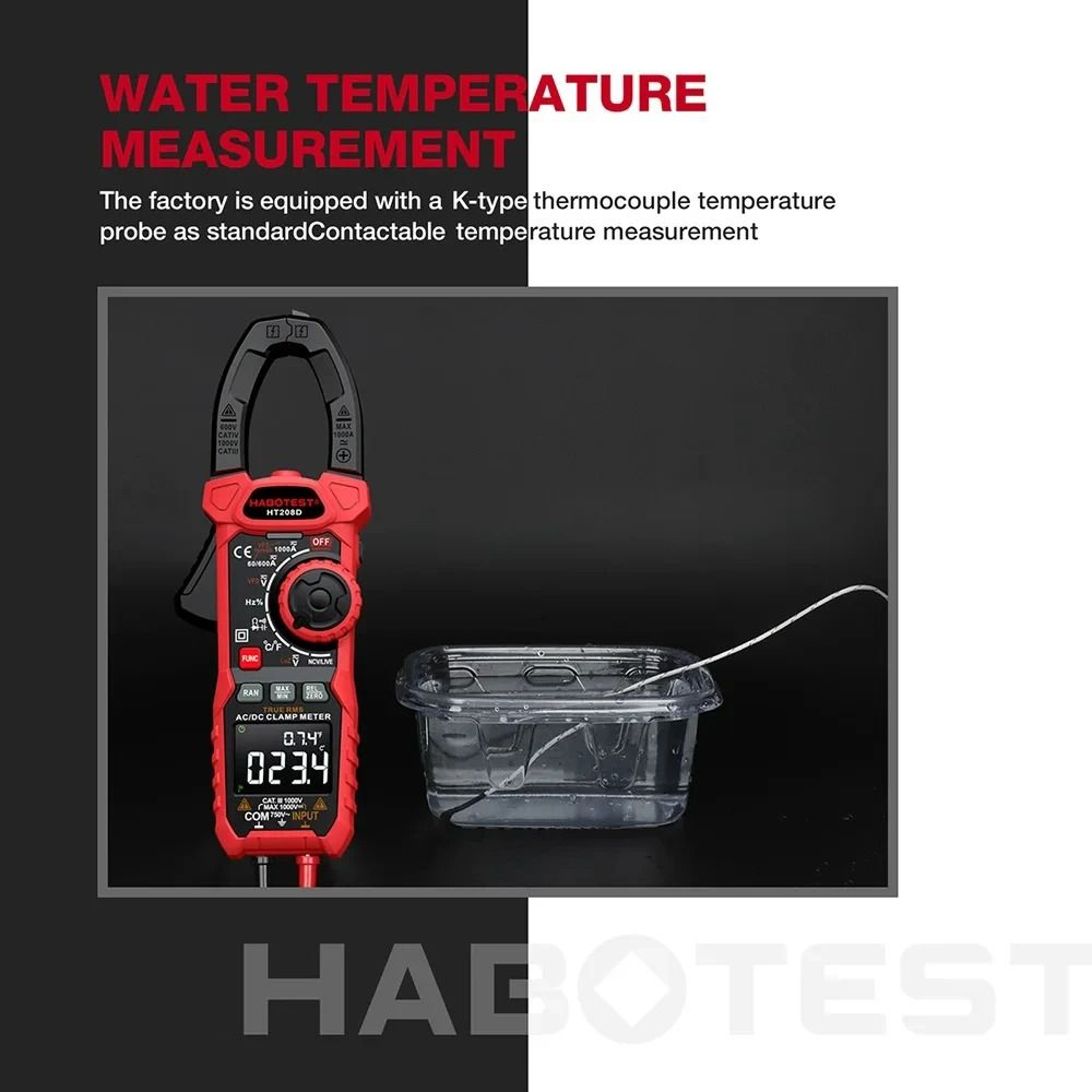HT208D 1000A True RMS Digital Clamp Meter AC DC Current Tester 1