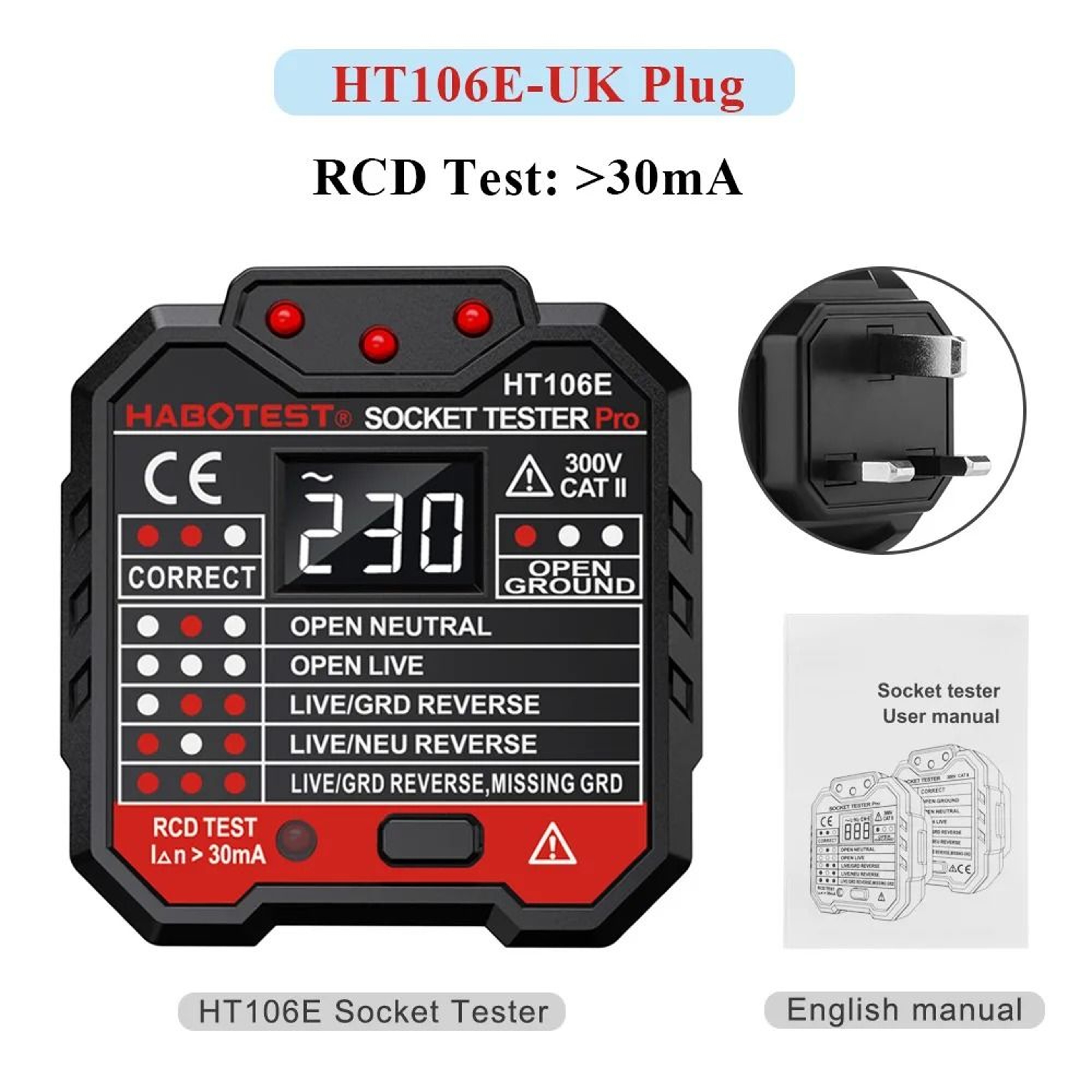 Digital Outlet Socket Tester With Voltage RCD And NCV Detection 3