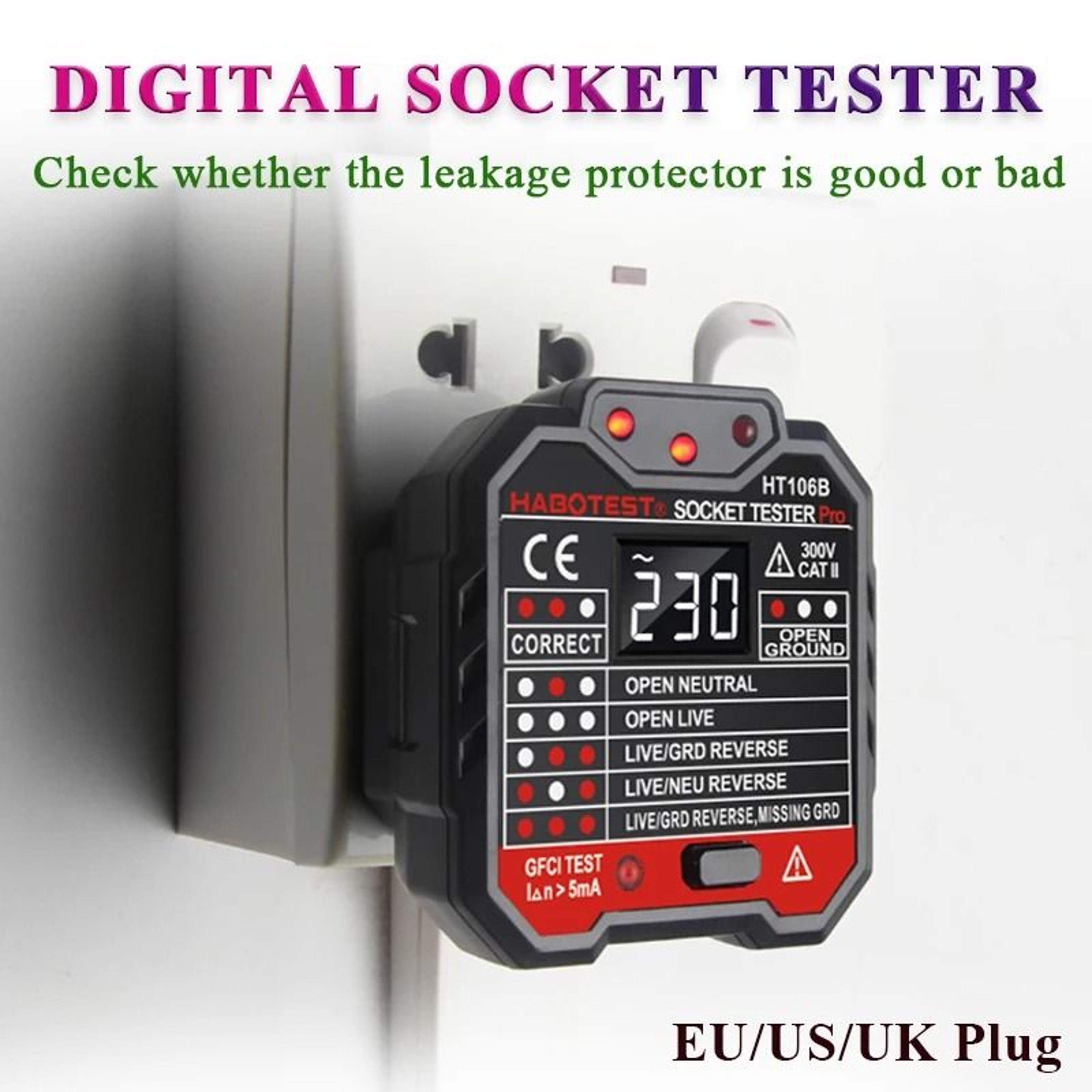 Digital Outlet Socket Tester With Voltage RCD And NCV Detection 0