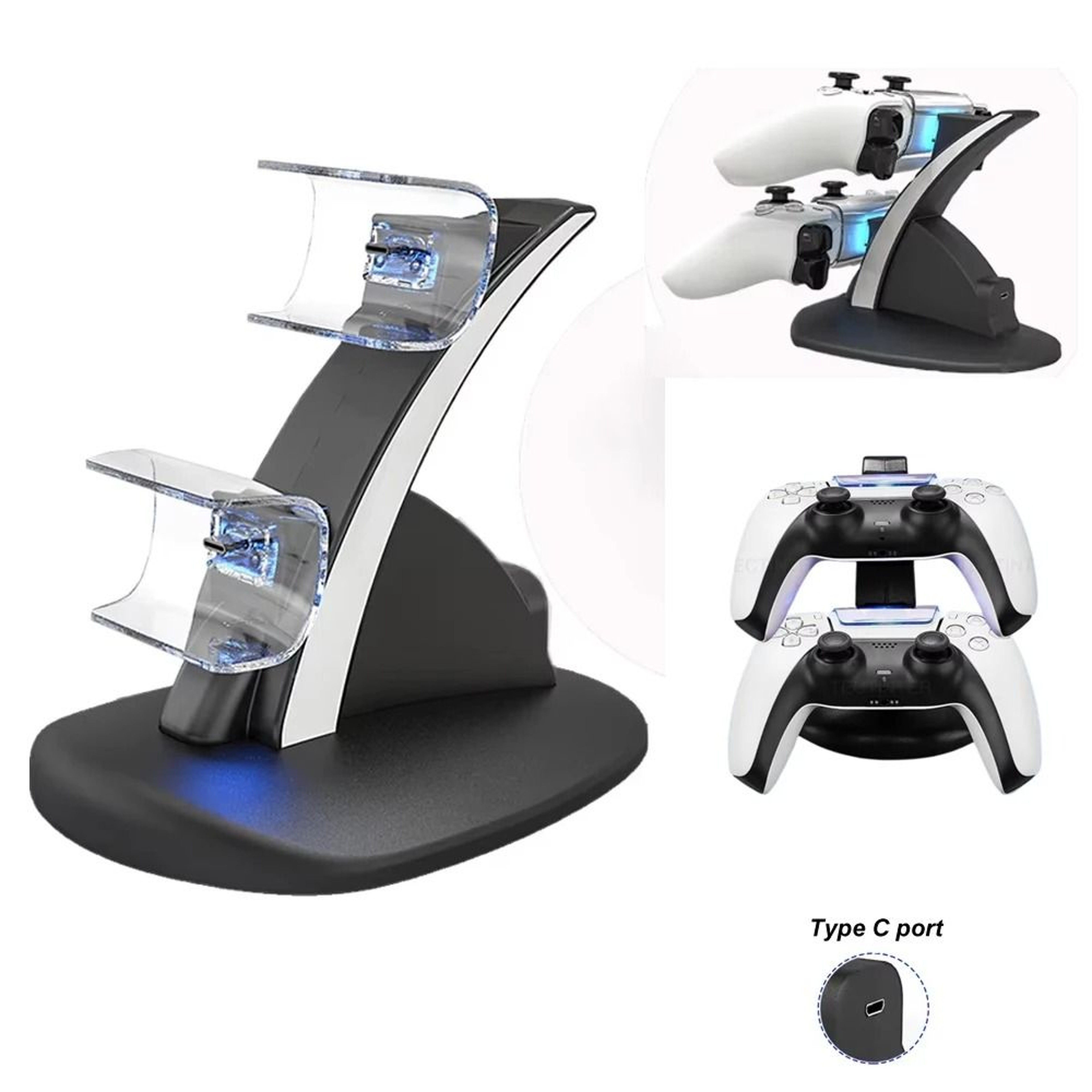 Dual PS5 Controller Charging Station With TypeC LED Dock 8
