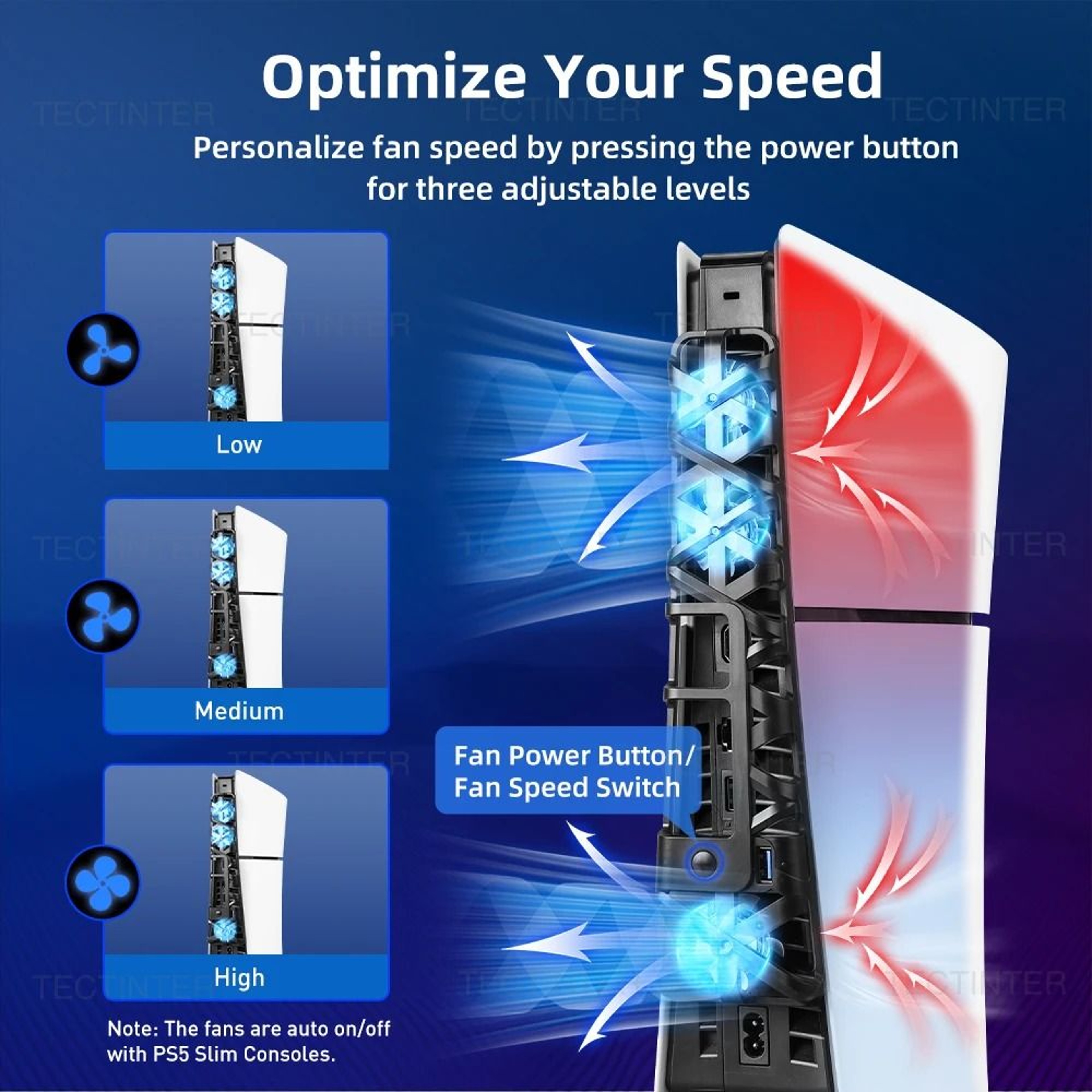 PS5 Slim Cooling Fan With 3Speed Control LED Light And USB 30 Hub 8