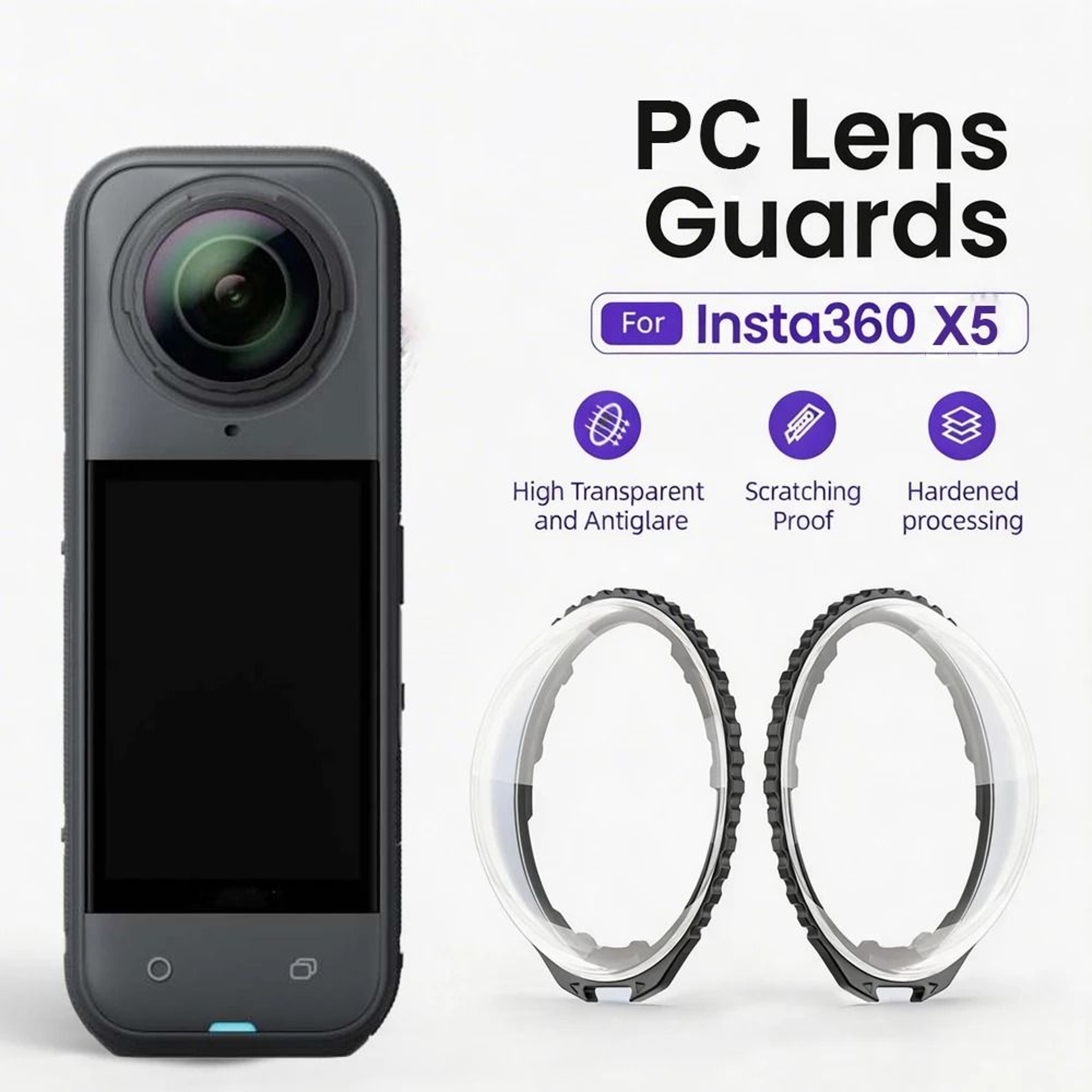 Transparent PC Lens Guard For Insta360 X5 360 Camera 0