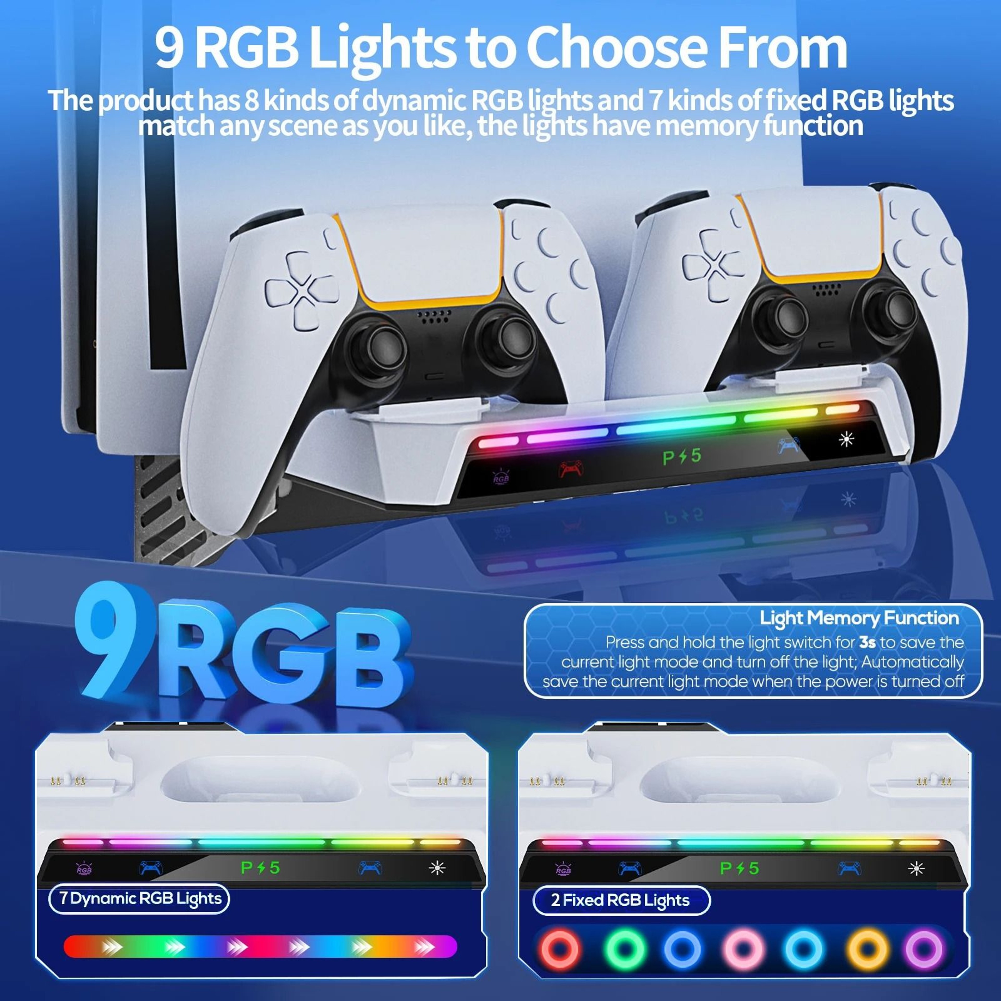PS5 Wall Mount With RGB Dual Controller Charging Station And Headset Hanger 5