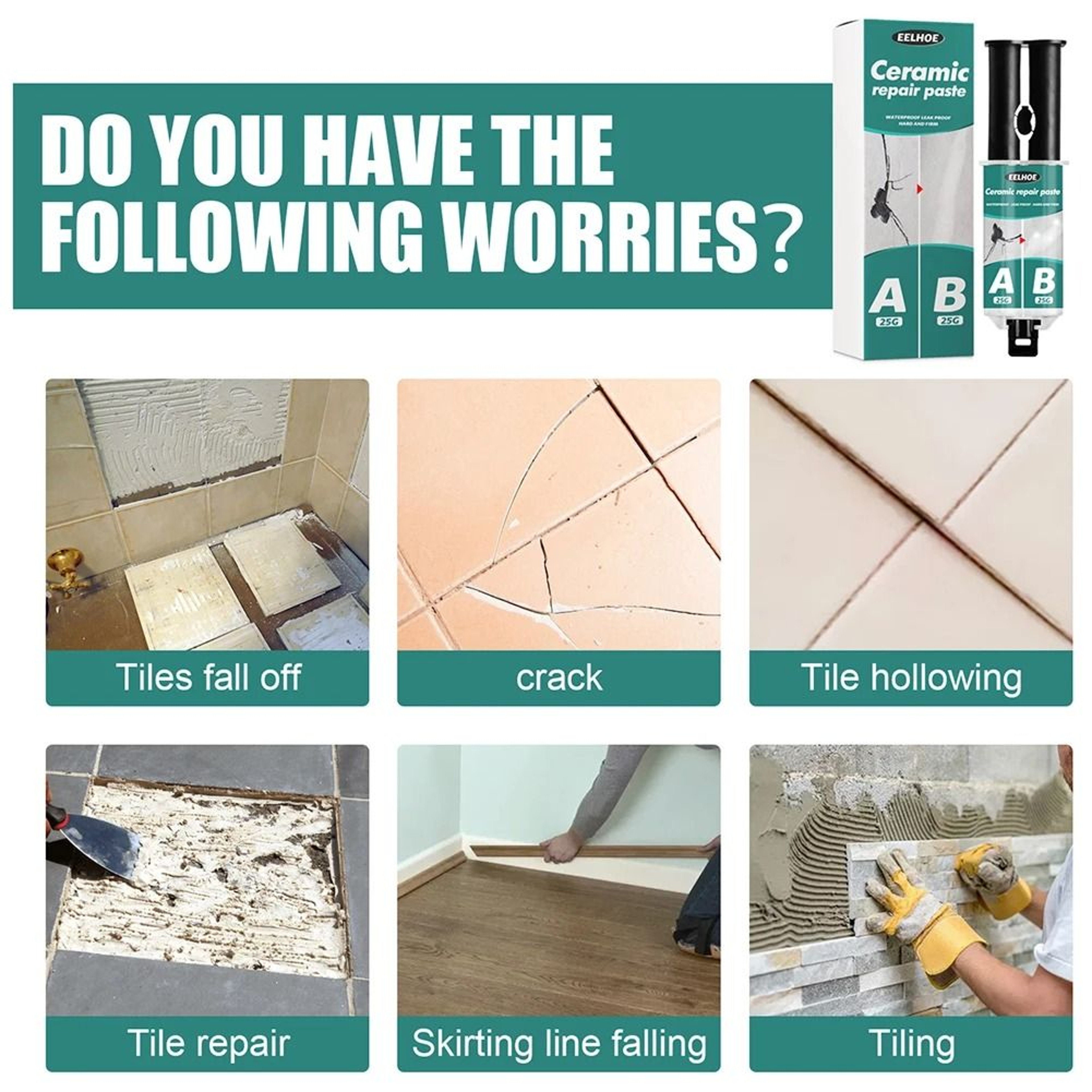 Ceramic Tile Repair Paste Waterproof AB Epoxy Glue Kit For Cracks Chips And Bathroom Surfaces 7