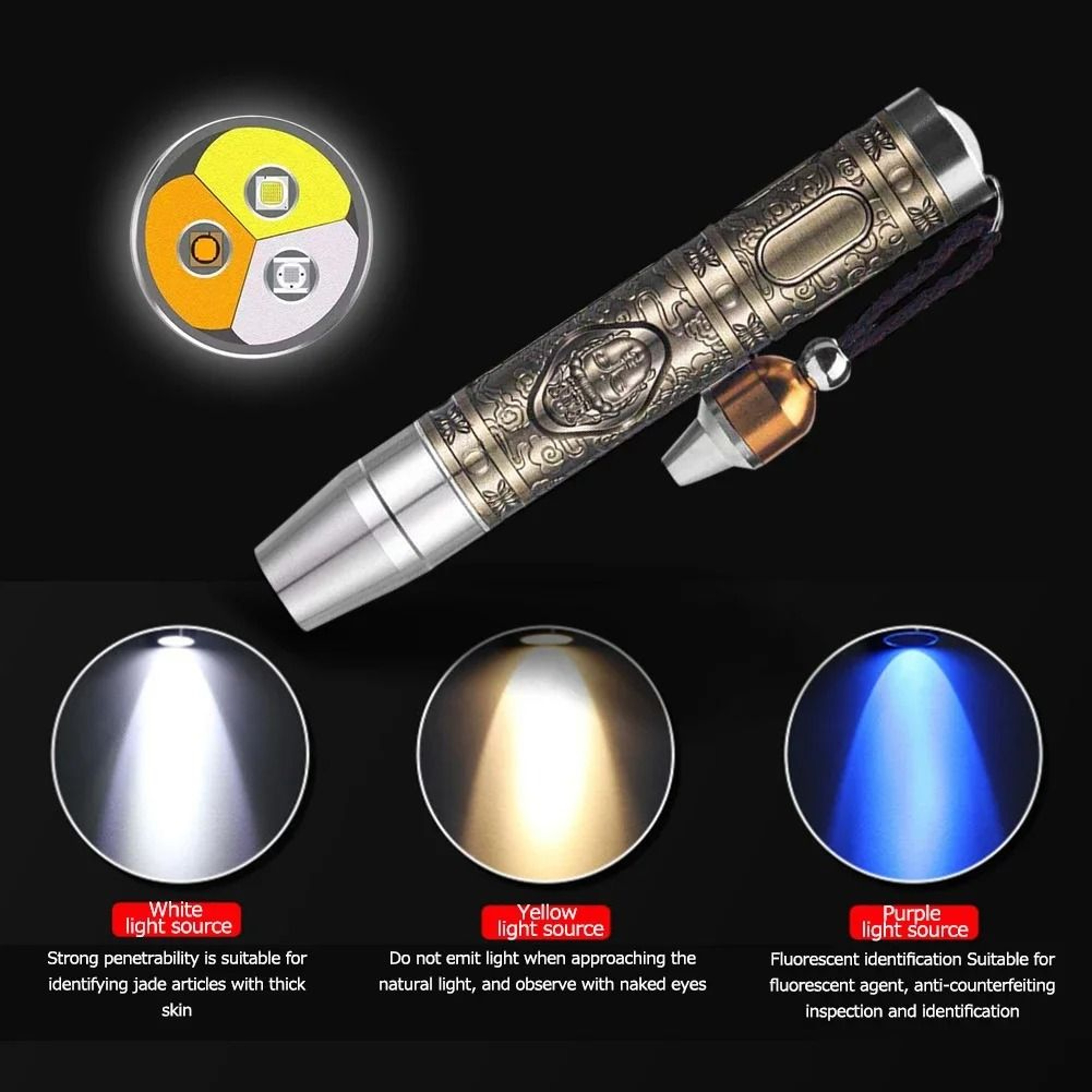 365nm Jade Detector Light 3Mode UV Flashlight For Gems Jewelry And Amber 4